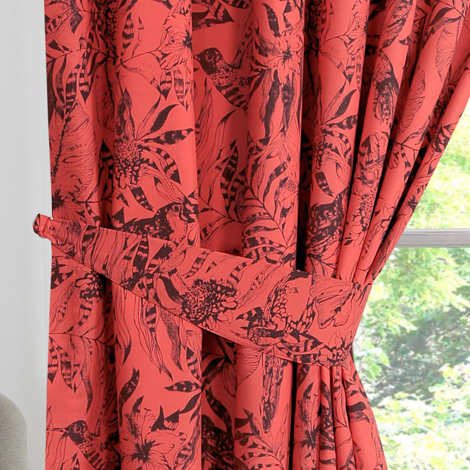 New Amazon Floral Birds Lined Sale Ready Made Tape Top Curtains
