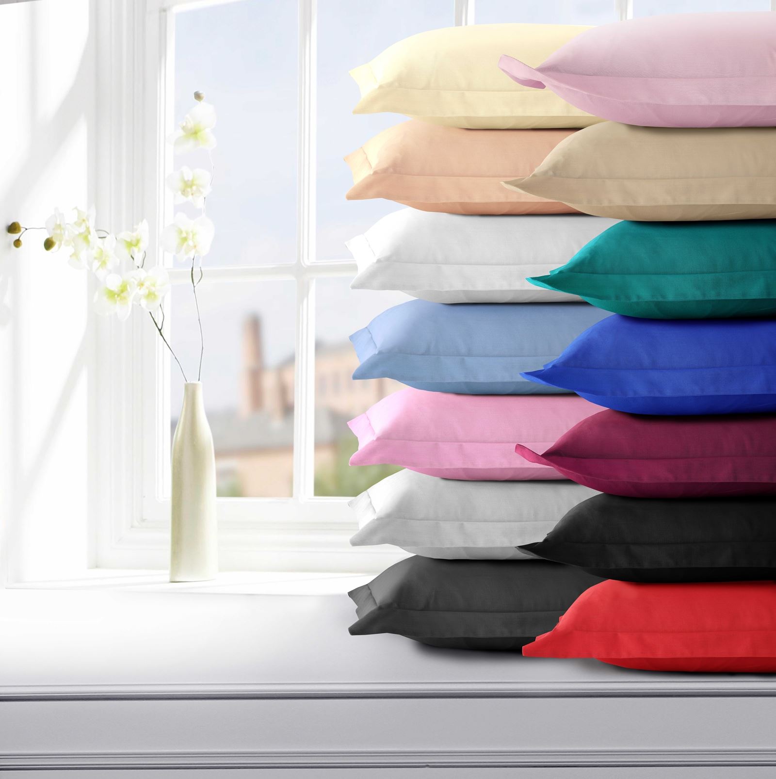 Soft Poly Cotton Oxford Flanged Pillowcases Bedroom Pillow Shams Pair