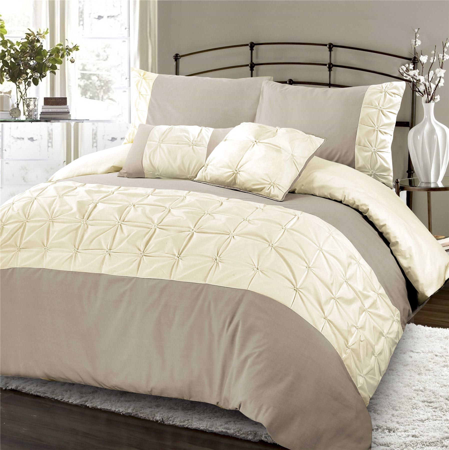 Luxury Pintuck Quilt Duvet Cover Bedding Set Single Double Super King