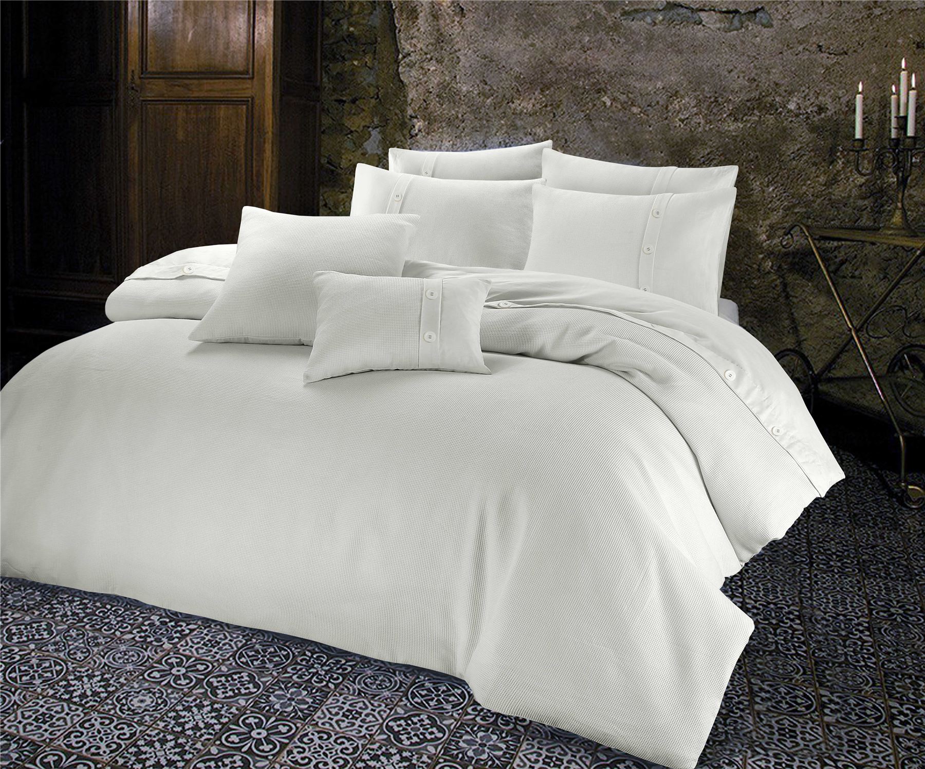 Luxury Bordered Waffle 100Cotton Soft Quilt Duvet Cover Pillowcases