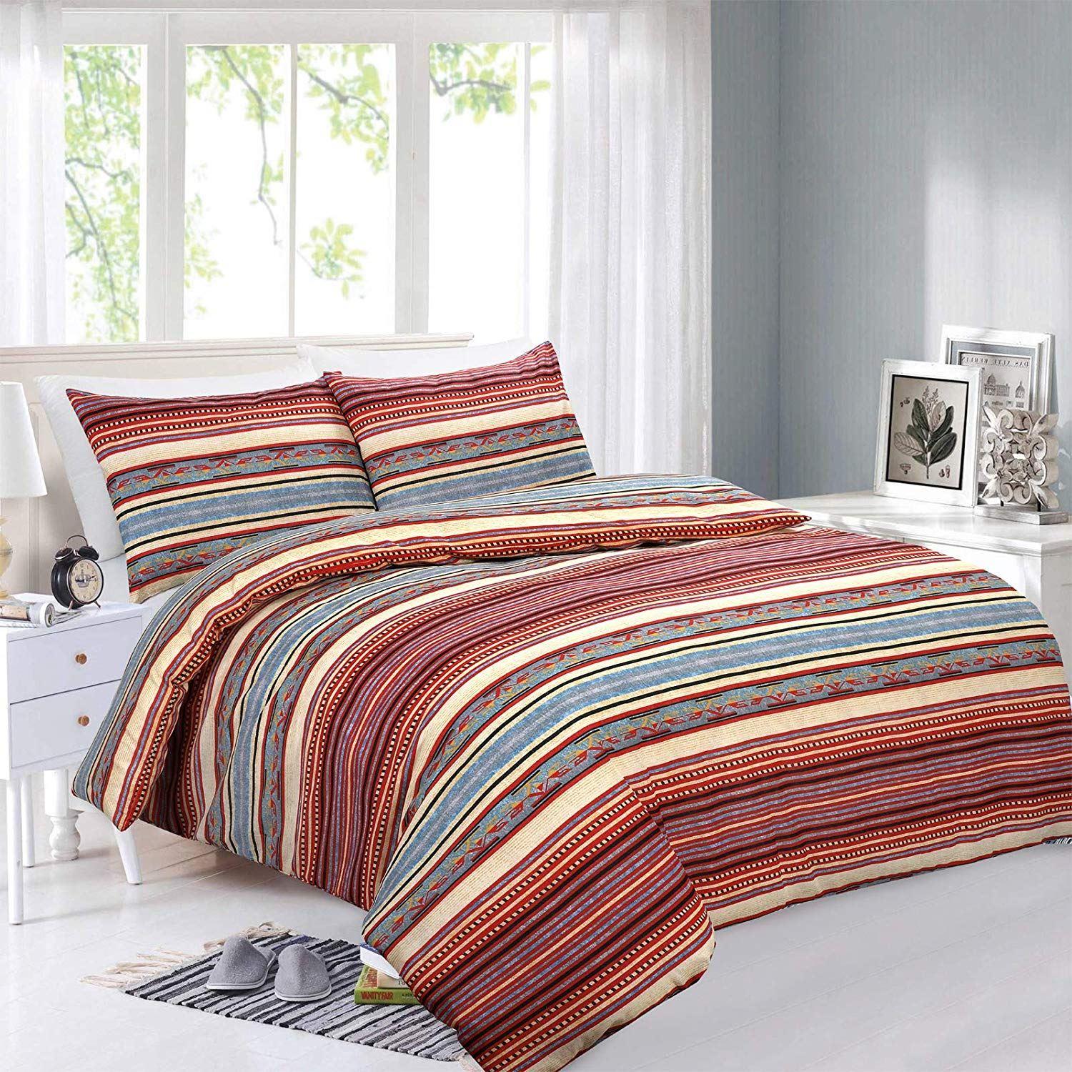 Moroccan Ethnic Bohemian Multi Stripe 100 Cotton Quilt Duvet Cover