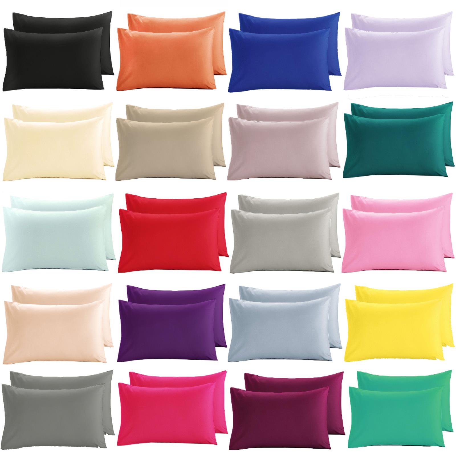 2 x Pillow Case Polycotton Fitted Sheet Matching Plain Color Pair Pillow Cover