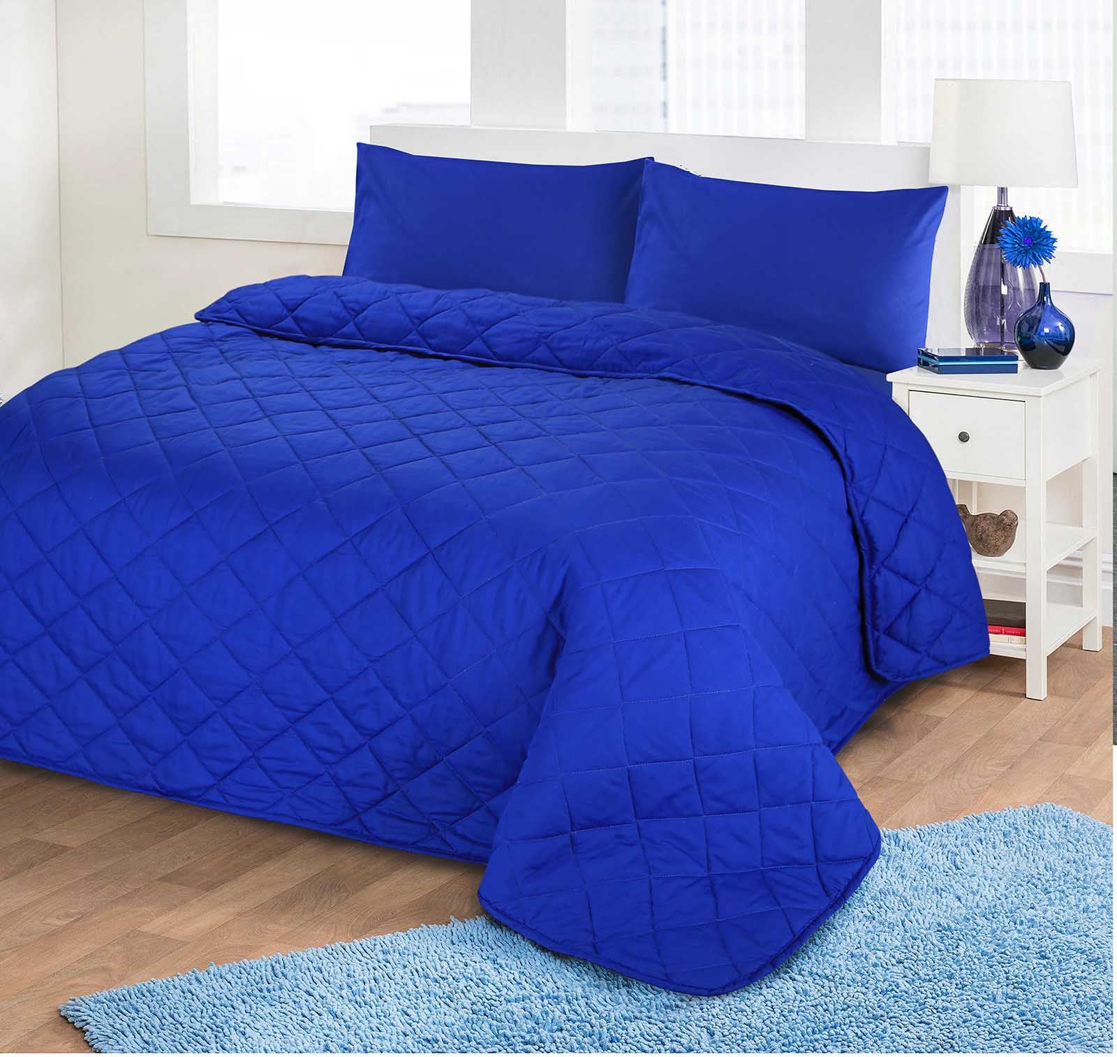 Luxury Soft Plain Dyed Polycotton Quilted Bedspread Bed Quilt Throw