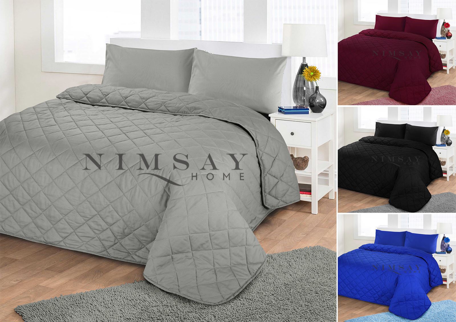 Luxury Soft Plain Dyed Polycotton Quilted Bedspread Bed Quilt Throw