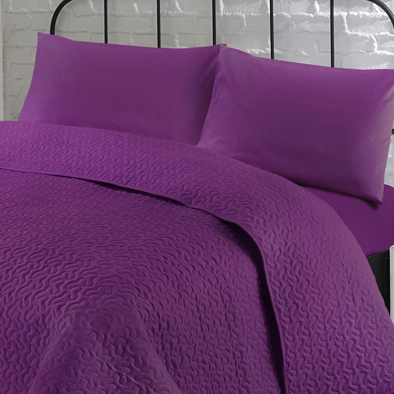 Luxury Soft Plain Dyed Poly Cotton Quilted Bedspread Bed Quilt Throw