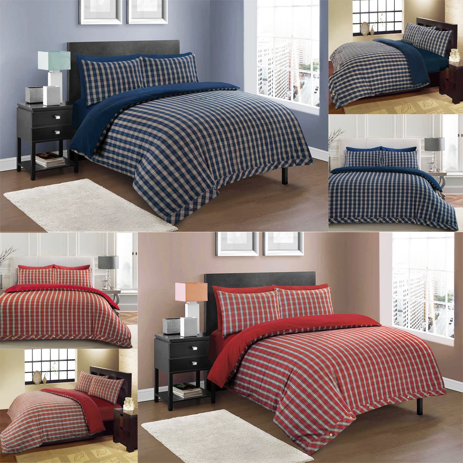 Highland Tartan Check 100/% Brushed Cotton Flannelette Duvet Cover Bedding Set