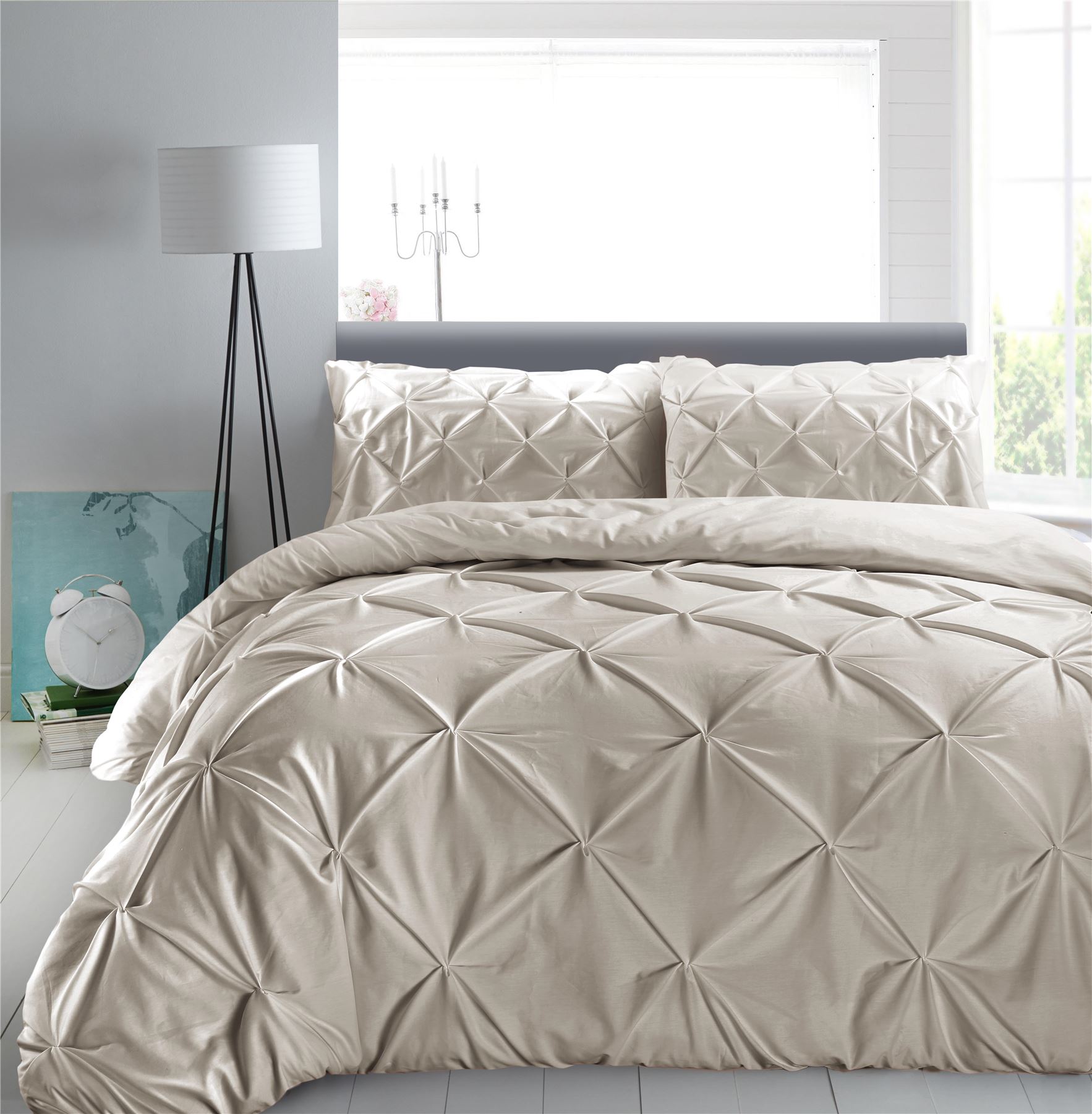 Pintuck Quilt Duvet Cover Set Pinch Pleat 100 Cotton 200 Thread Luxury