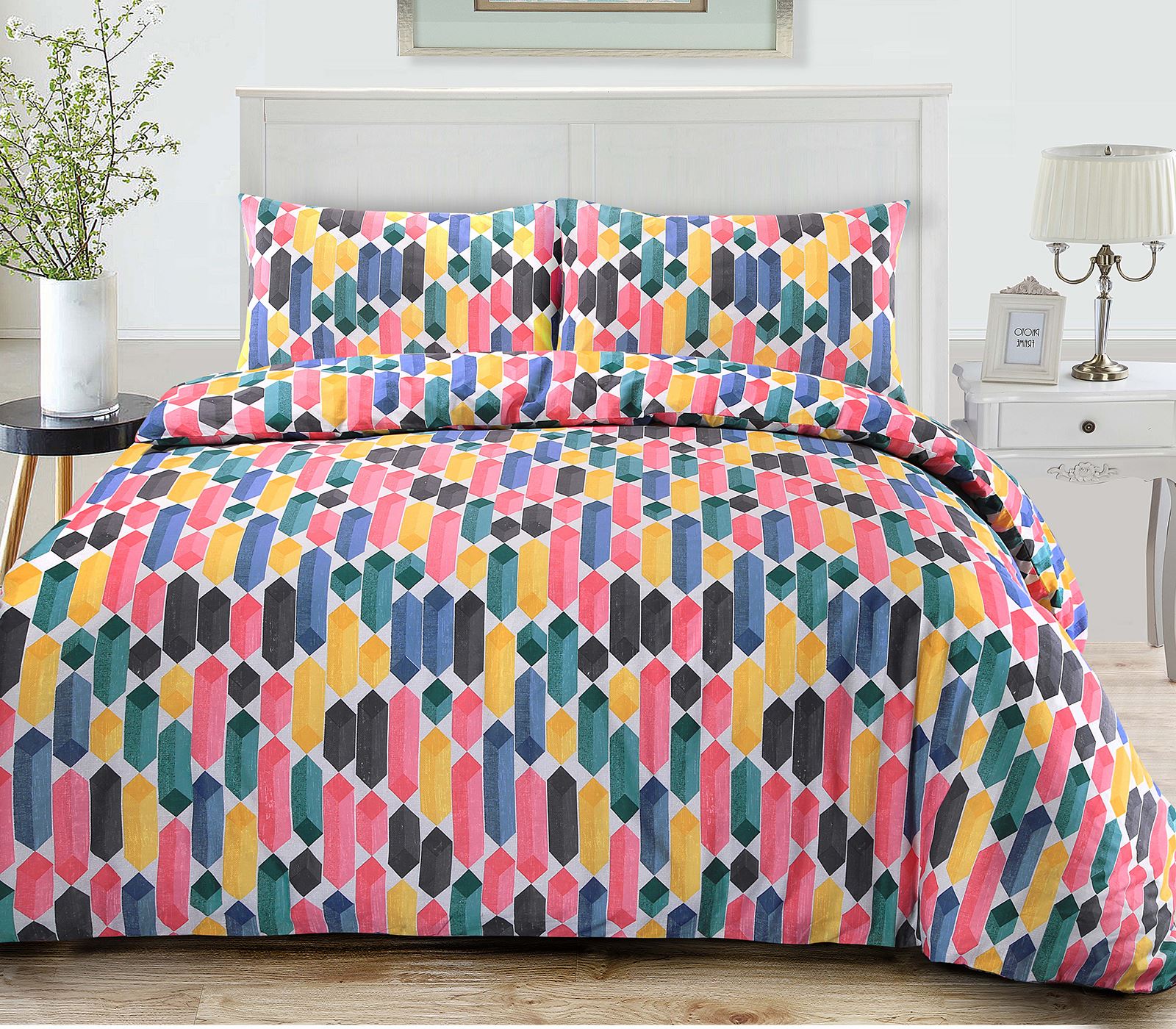 Geometric Stripe MultiColour Cotton Blend Duvet Quilt Cover Bedding