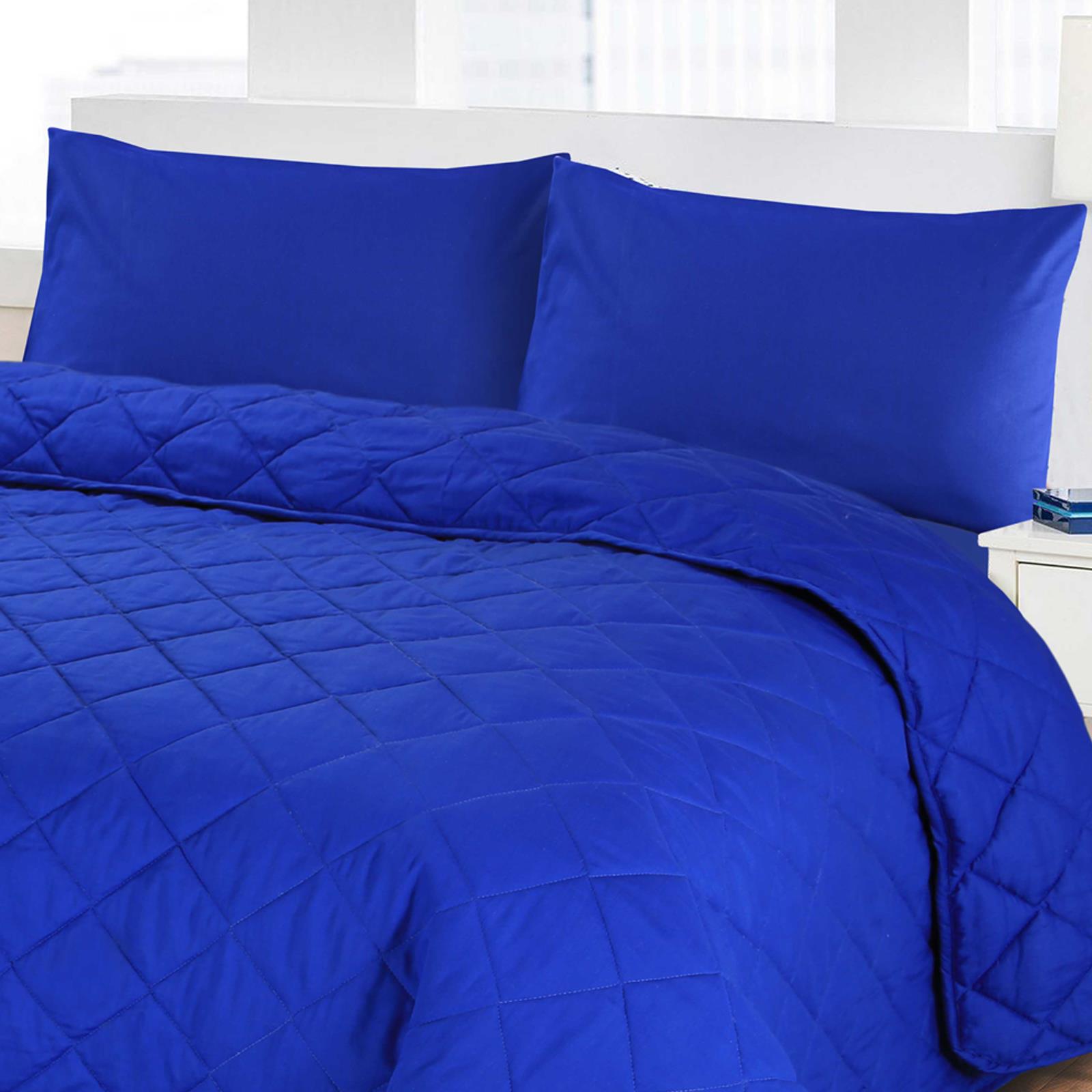 Luxury Soft Plain Dyed Poly Cotton Quilted Bedspread Bed Quilt Throw