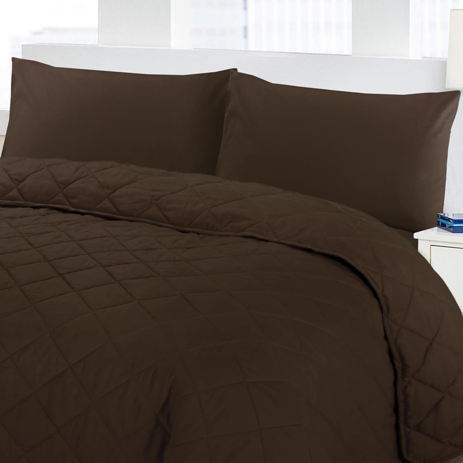 Luxury Soft Plain Dyed Poly Cotton Quilted Bedspread Bed Quilt Throw