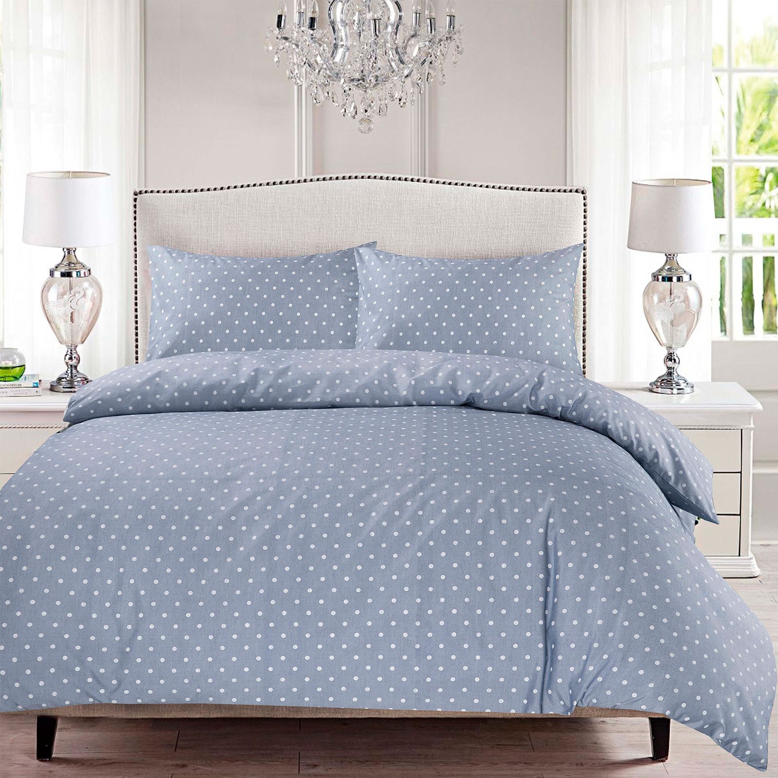 Polka Dot Quilt Duvet Cover Pillowcase Chambray Bedding Bed Linens Set