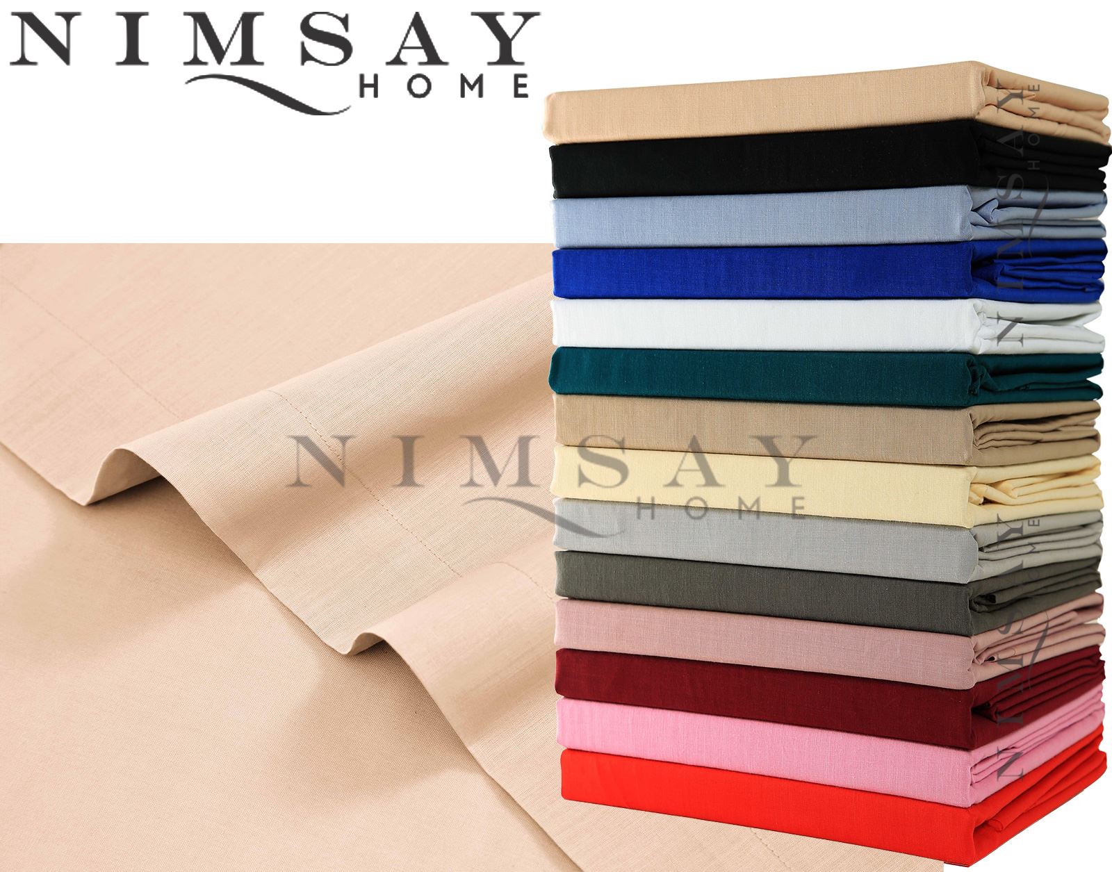 Poly-Cotton Percale Flat Bed Sheet Plain Dyed Single Double King Pillowcases