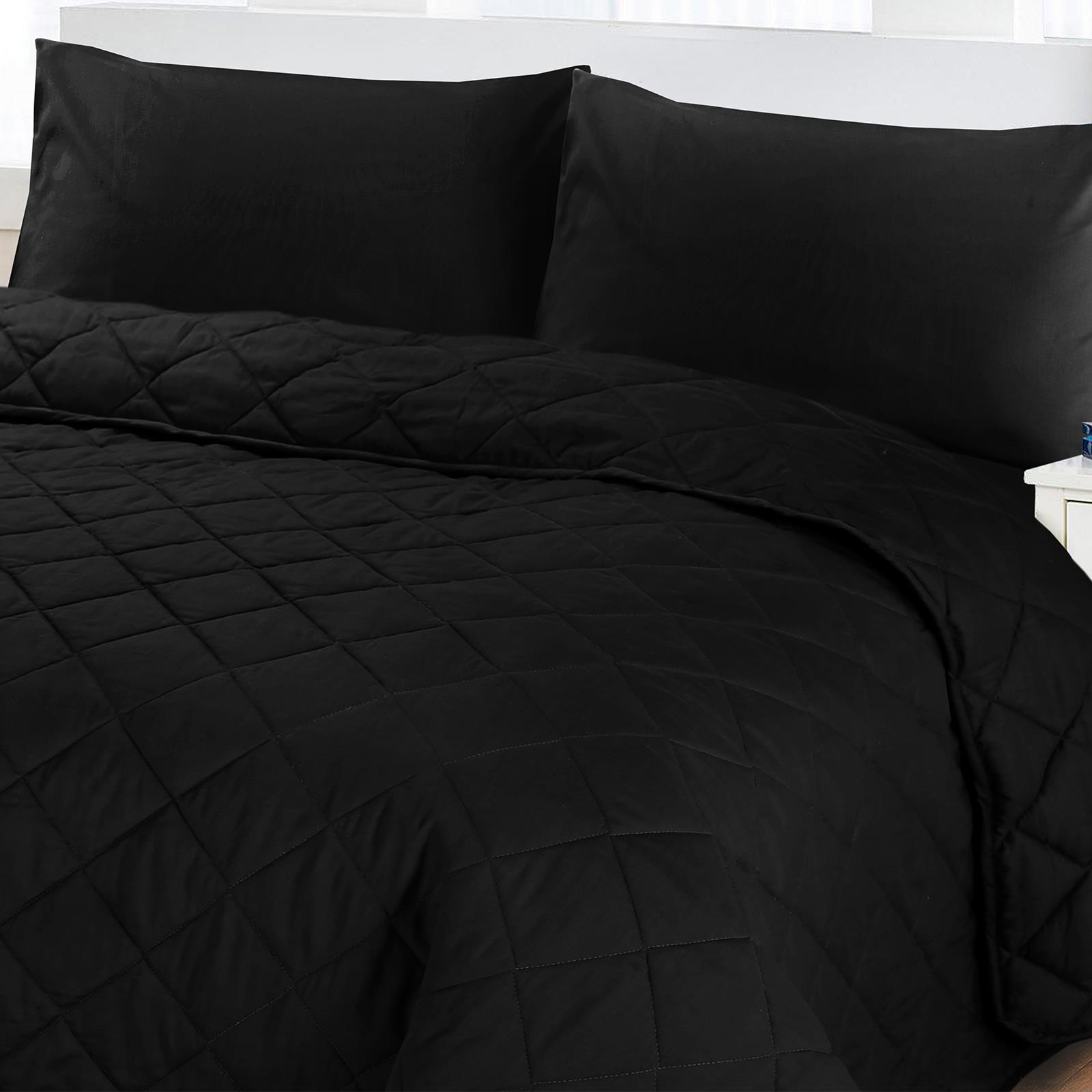 Luxury Soft Plain Dyed Poly Cotton Quilted Bedspread Bed Quilt Throw