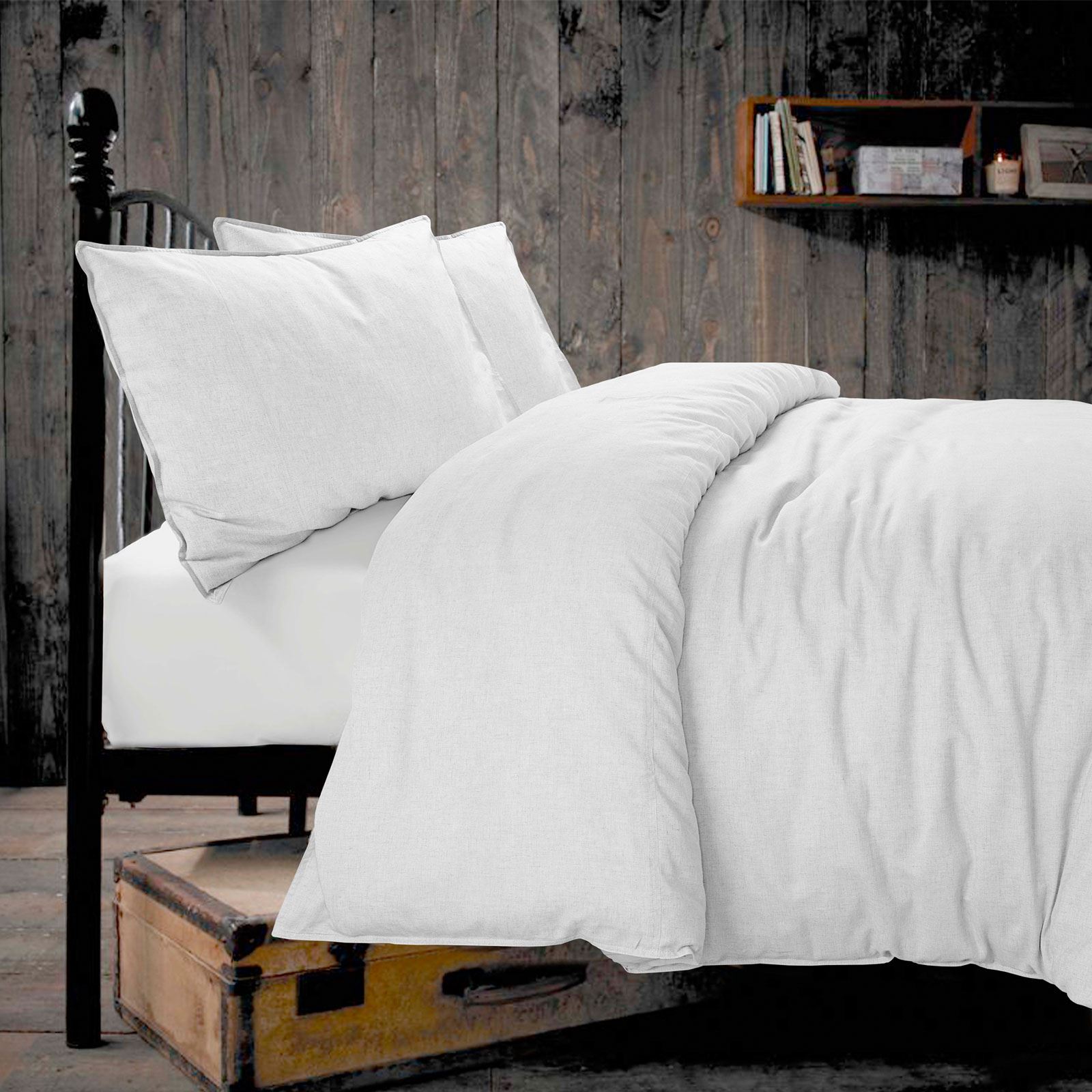 Duvet Cover Pillowcase Bedding Set White Cotton Linen Single Double