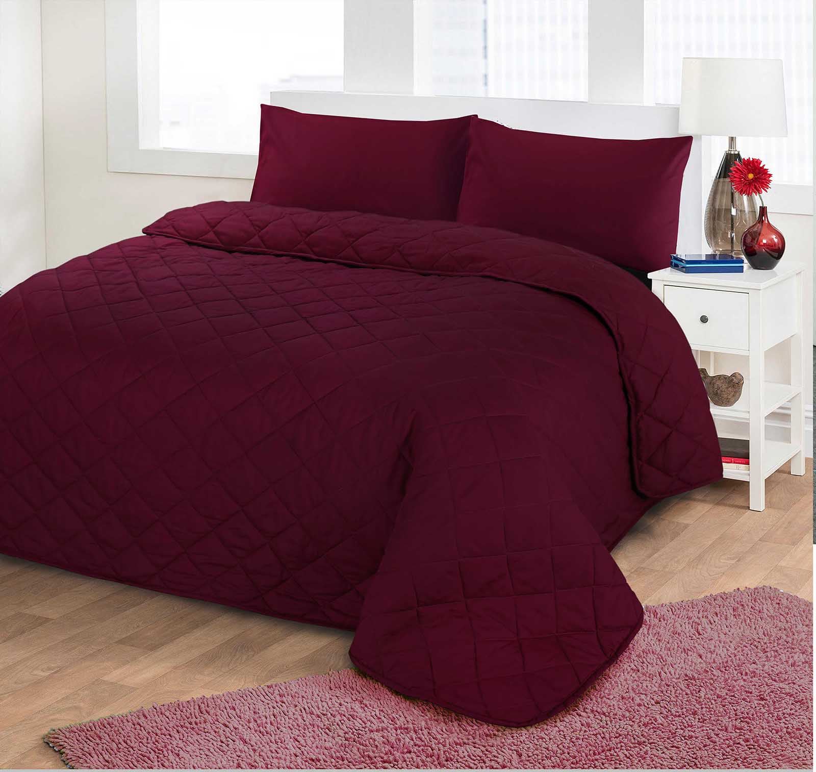 Luxury Soft Plain Dyed Polycotton Quilted Bedspread Bed Quilt Throw