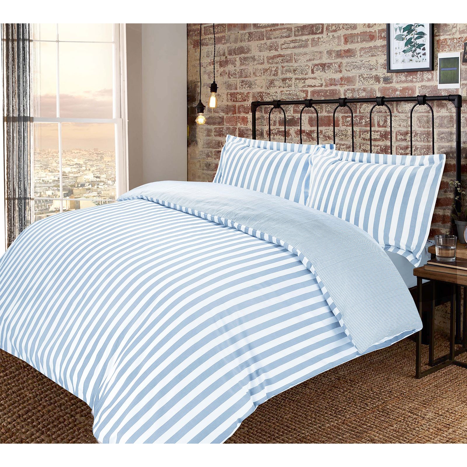 Vertical Stripe 100 Cotton 200 Thread Reversible Quilt Duvet Cover