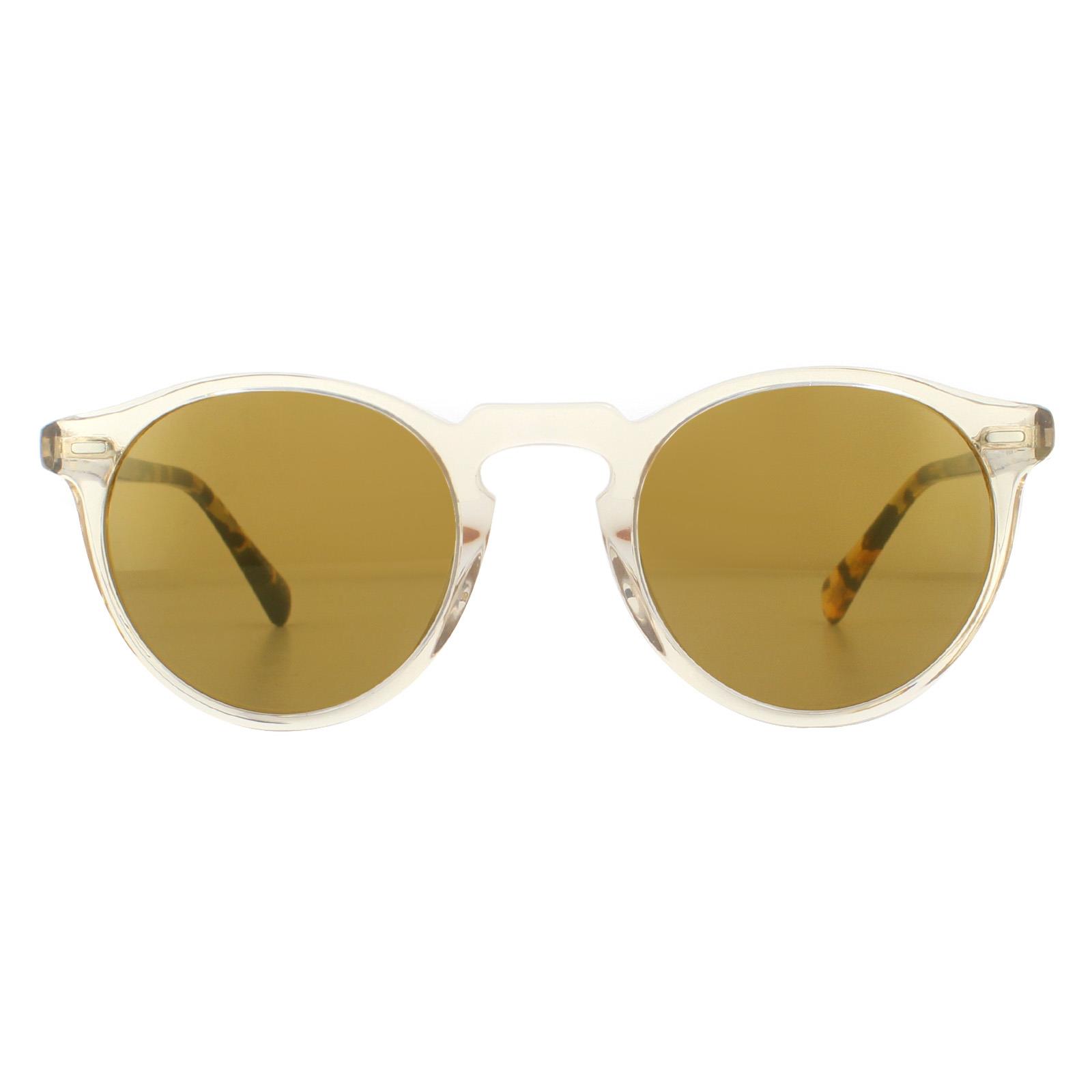 Oliver People’s White Aviator Sunglasses with Yellow/ Brown Reflective Lenses Oliver Peoples Gregory Peck 47 Round Sunglasses, Yellow  main image 3