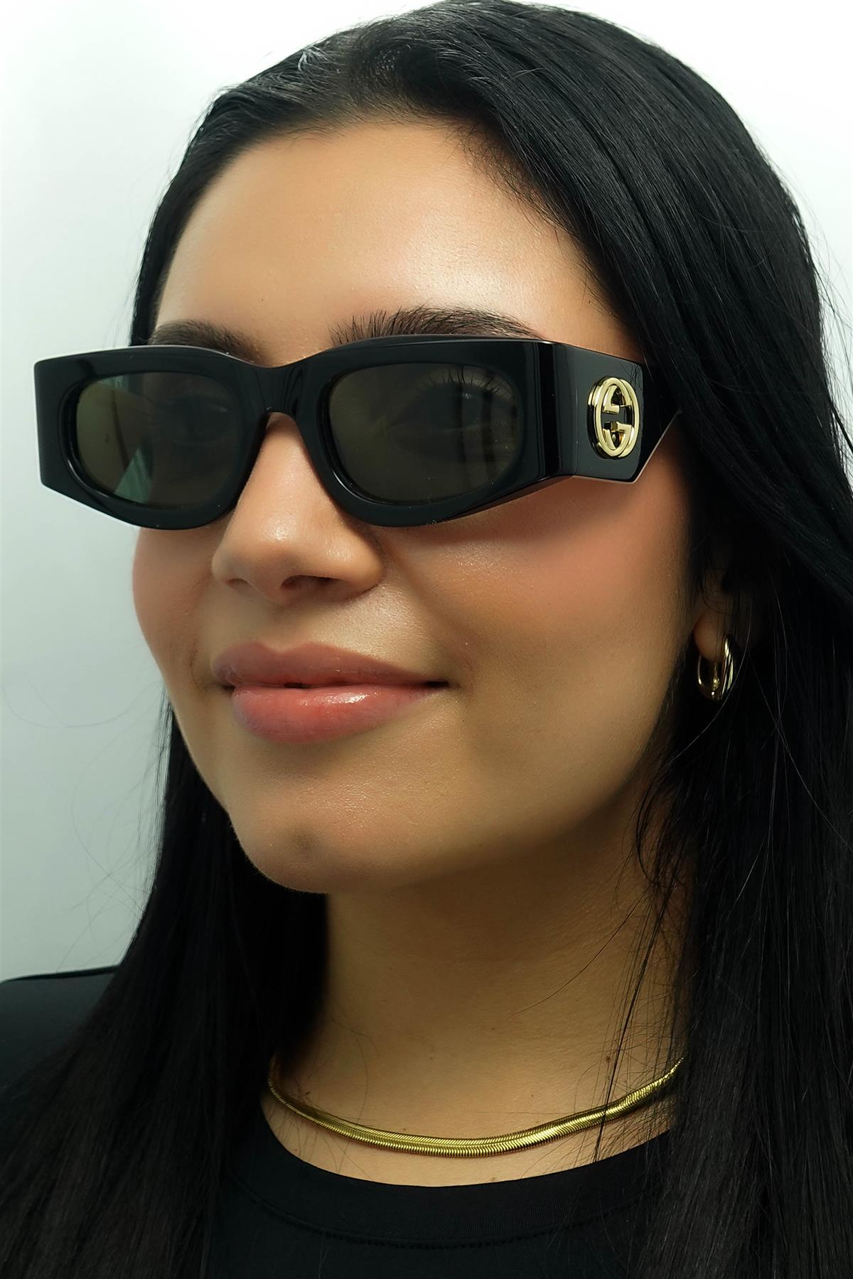 Gucci GG1664S 001 Sunglasses - Black/Ivory Frame, Grey Lenses - Lowest Price! GUCCI GG1664S 001 Black Gold Ivory Grey Oval Unisex  main image 2