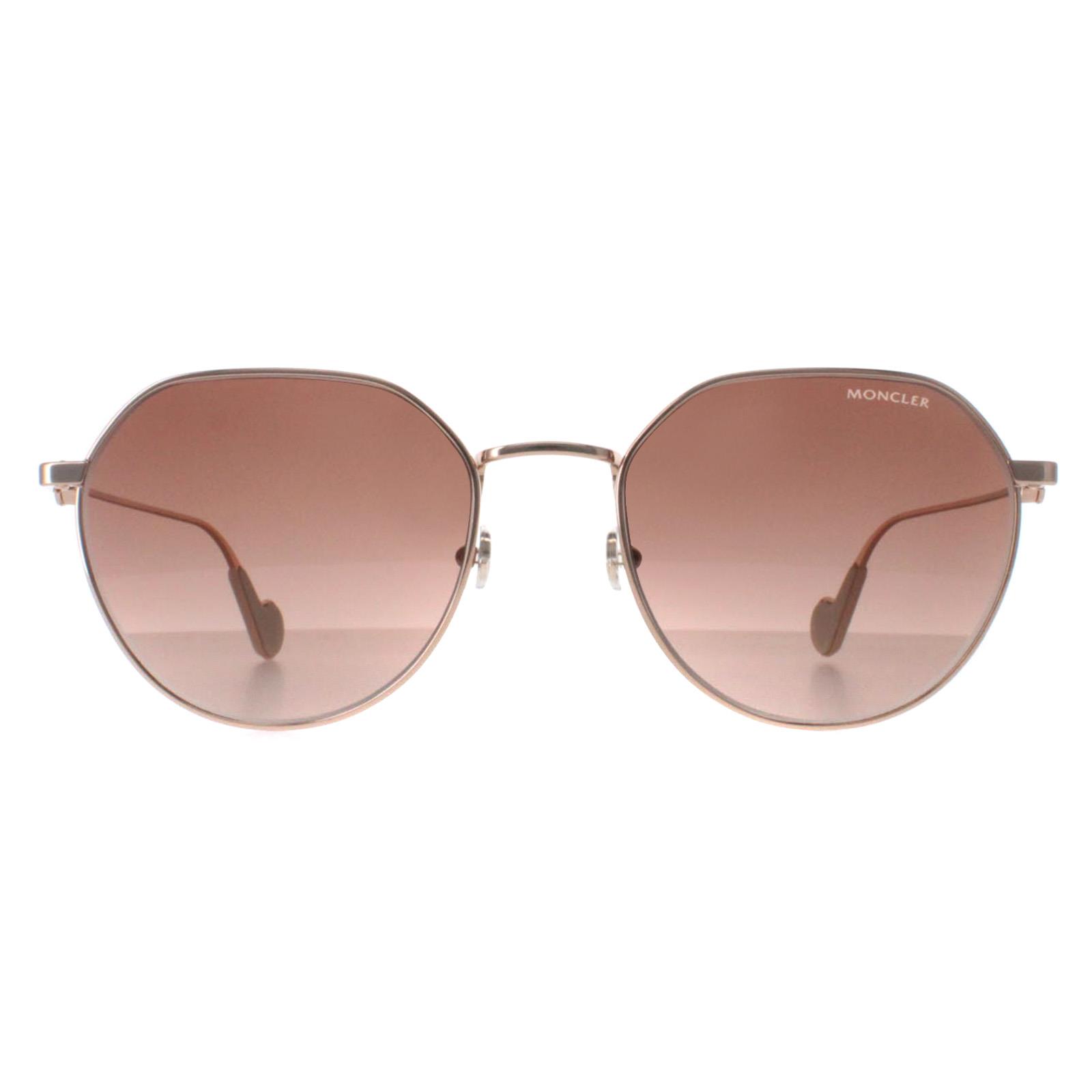 サングラス Moncler Sunglasses ML0156K 28U Luxury Pink Round Asian Fit Moncler Sunglasses ML0156-K 28F Shiny Rose Gold Brown