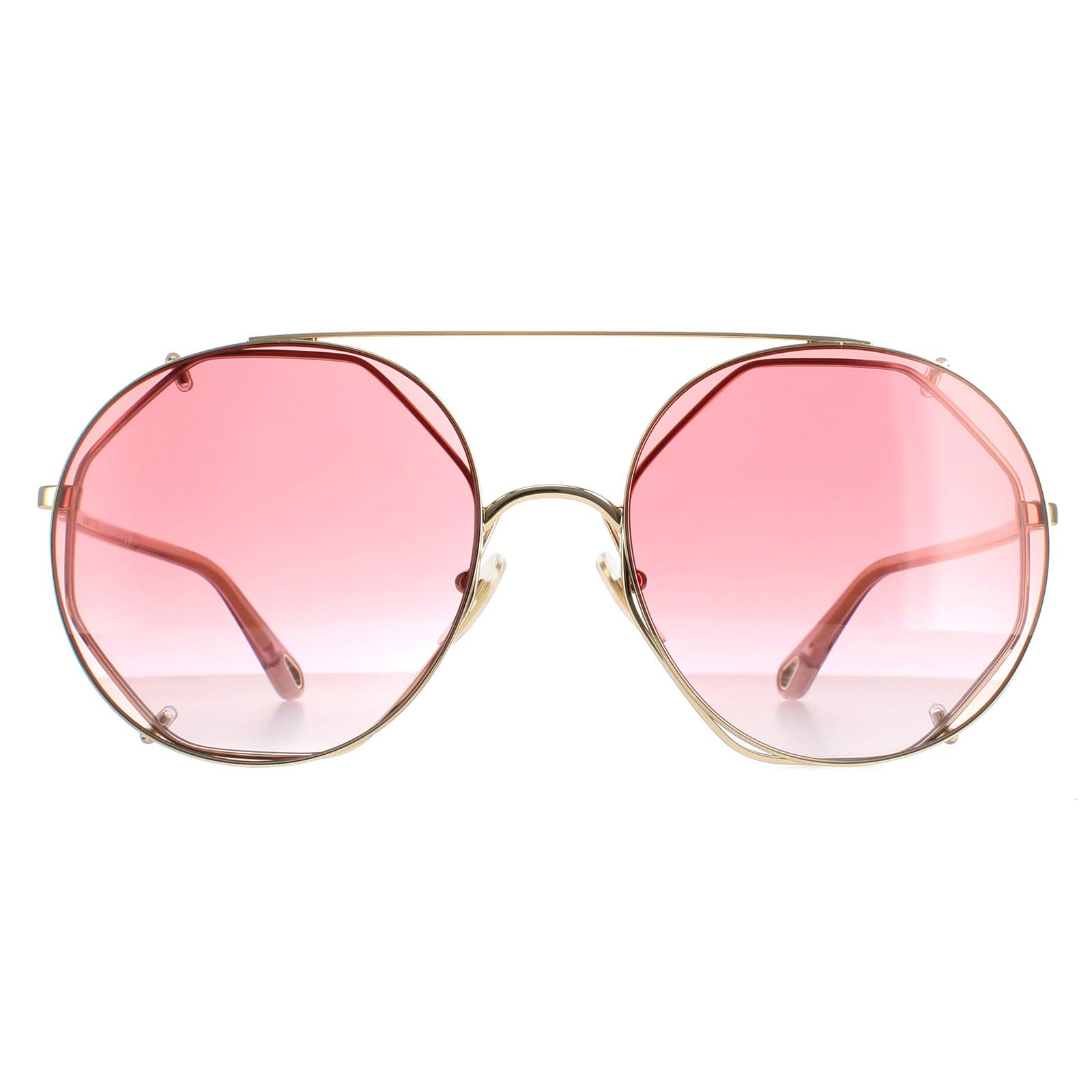Chloé CH0041S Clip-On Sunglasses Eyeglasses Gold Pink Gradient Chloe Sunglasses CH0042S 004 Gold Brown Gradient  main image 3