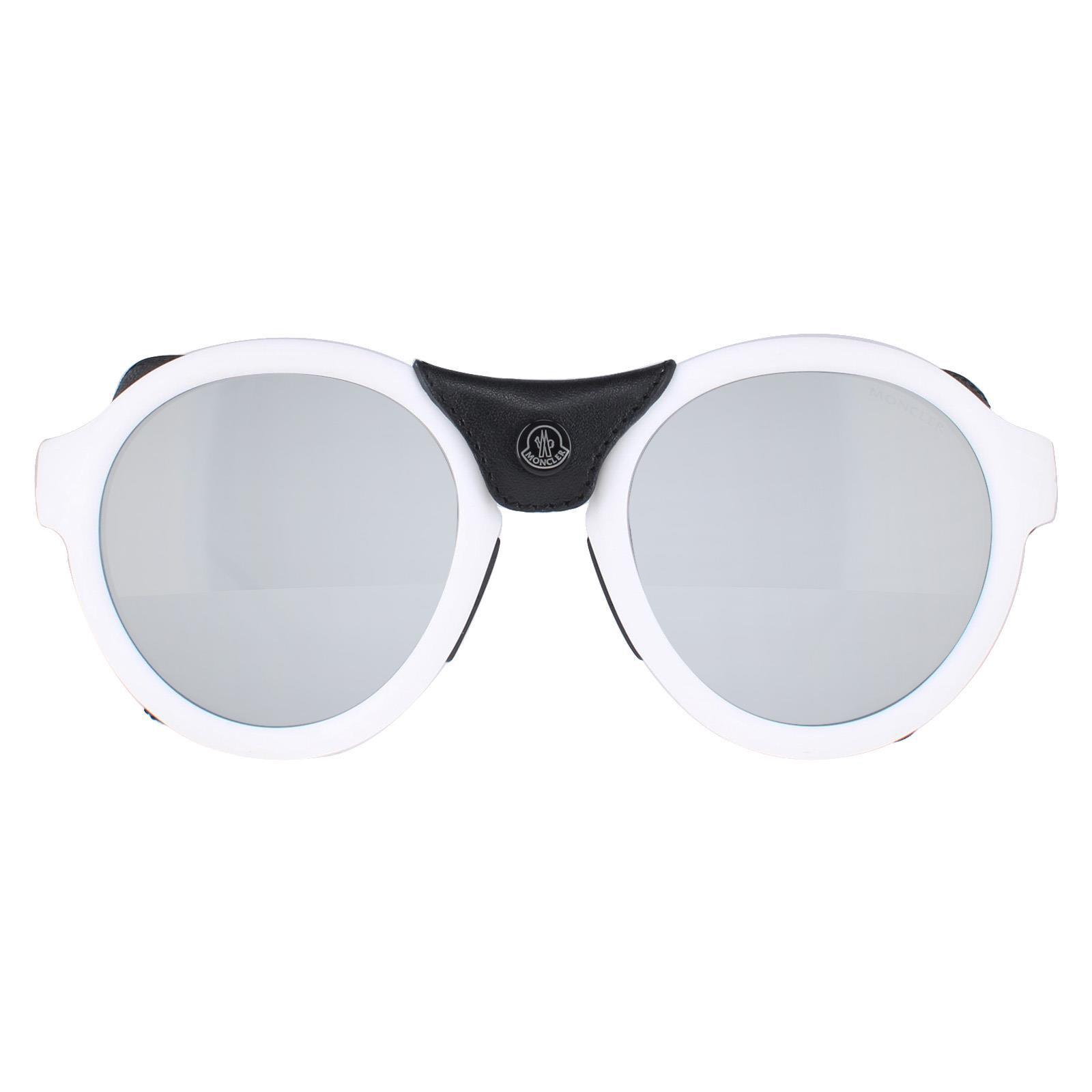 サングラス Moncler Sunglasses ML0046 21C White with Leather Trim Moncler Sunglasses ML0046 21C White Black Leather Gray