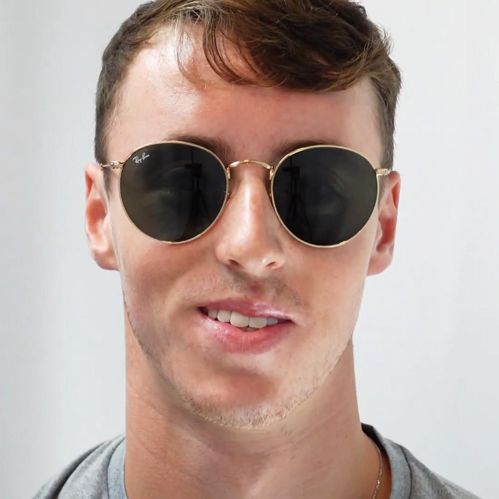 gold rimmed copper flash round sunglasses. Ray-Ban RB3447 Round Metal S (50 - 21) with Black lenses and  main image 2