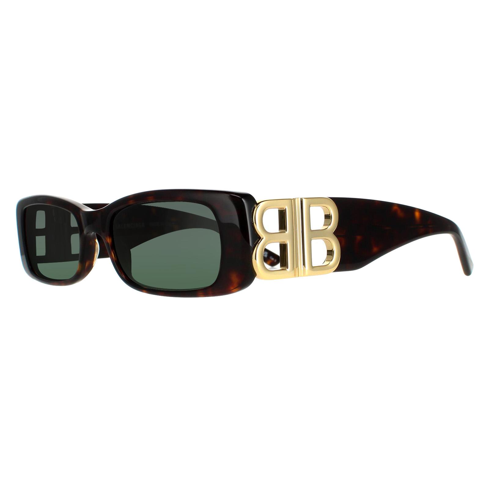 Balenciaga Women Sunglasses Havana Gold Logo Green Rectangle BB0096S 002 NEW Balenciaga Bb0096s Black Female Rectangle Sunglasses  main image 4