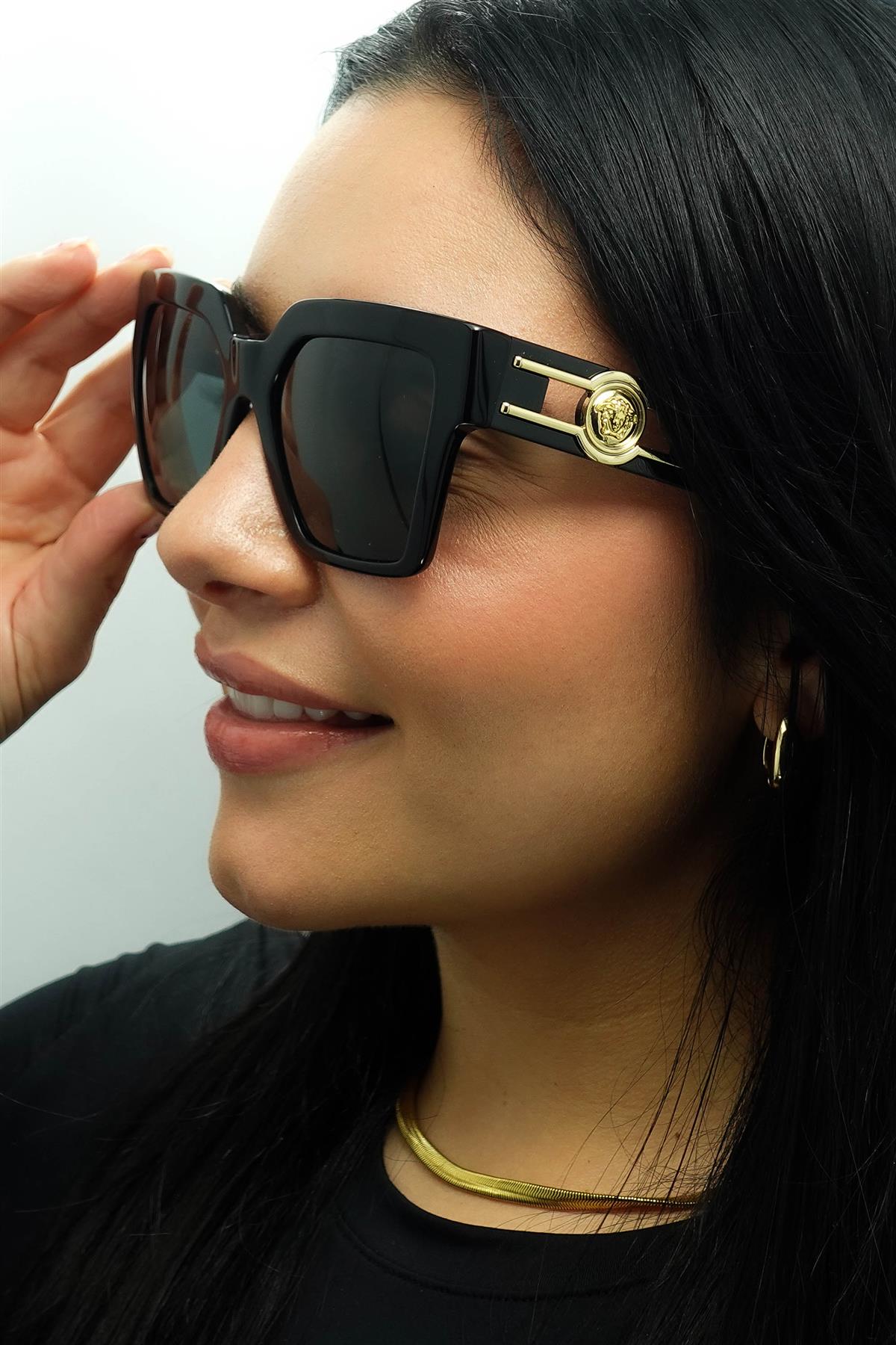 Versace 4458 GB1/87 Black Dark Gray Sunglasses VE4458 Versace VE4458 GB1/87 Black Sunglasses for Woman – LookerOnline main image 2