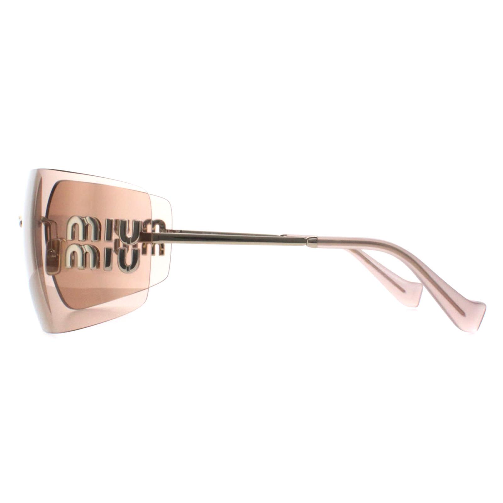 Miu Miu MU54YS ZVN20F Geometric Sunglasses - Gold/Pink Mirror MIU MIU MU 54YS ZVN20F Pale Gold Pink Mirror Women Wrap  main image 3