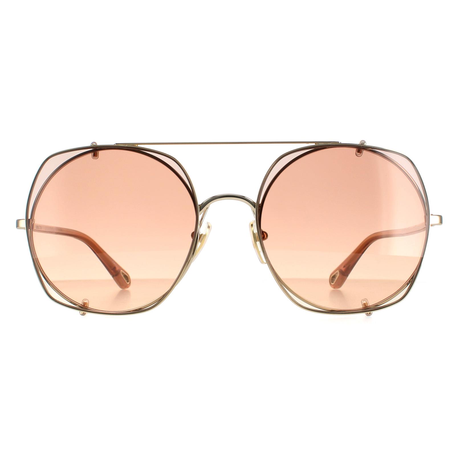 Chloe Gradient Brown and Gold Sunglasses Chloe Sun CH0288S Charm Sunglasses, Pale Gold/Brown Gradient  main image 2