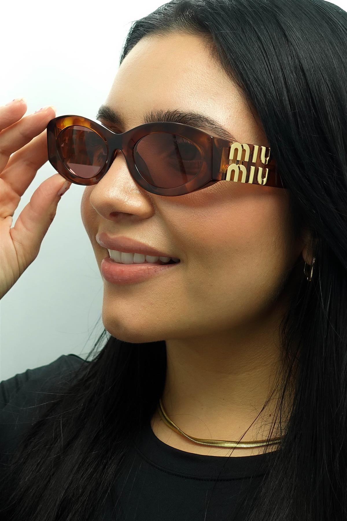 MIUMIU ミュウミュウ ラウンドシェイプ サングラス MU11WS Miu Miu Sunglasses MU11WS 11Q08S Striped Tobacco Dark Violet