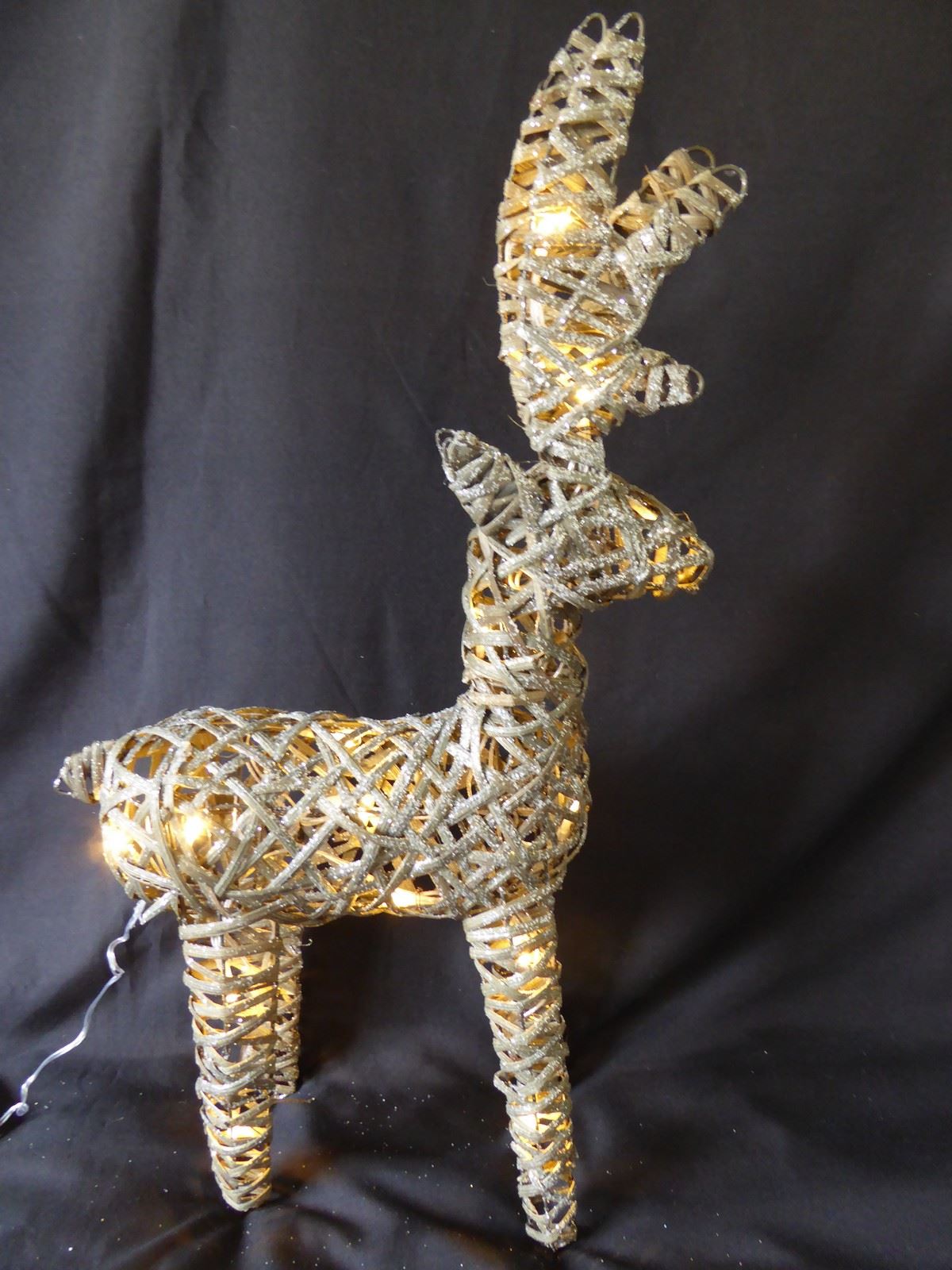 Large Pre Lit Christmas Reindeer Decoration Rustic Rattan LED Lights