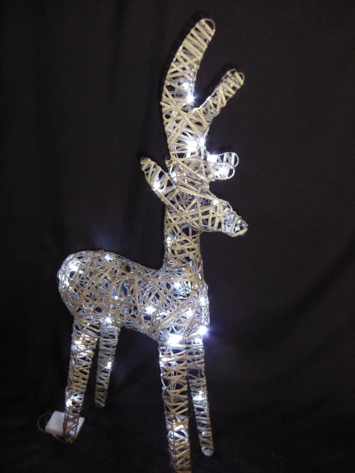 Large Pre Lit Christmas Reindeer Decoration Rustic Rattan LED Lights