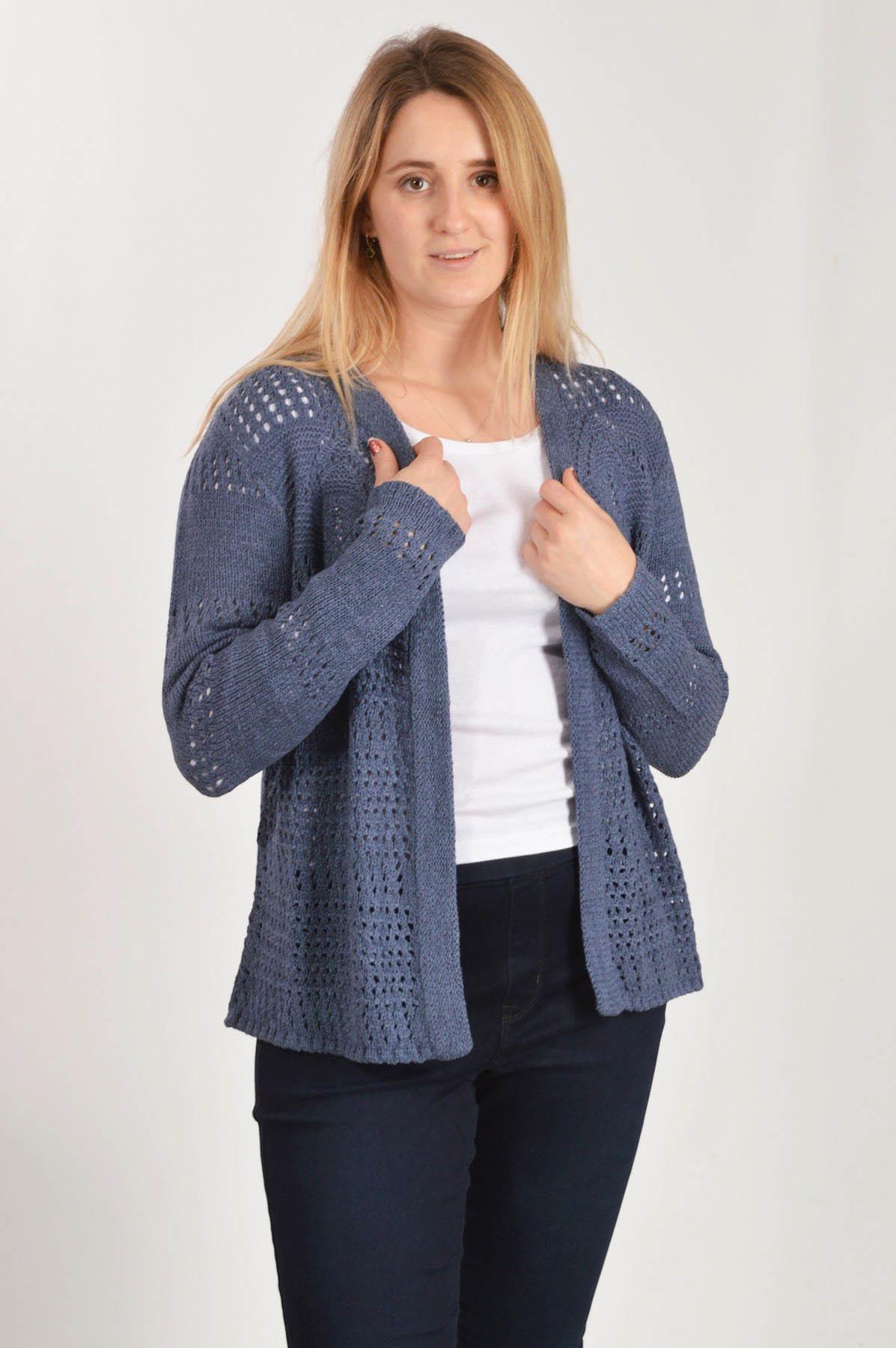 ISLE Open Front Cardigan Pointelle Crochet Knit from Edinburgh Woollen  Mills | eBay
