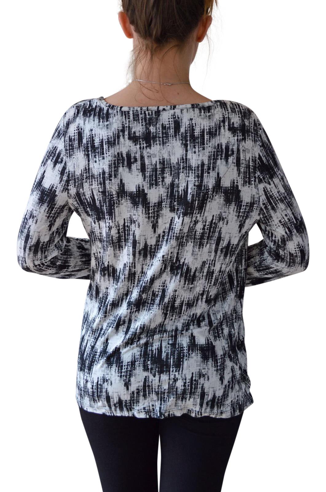 Black White Brush Stroke Print Stretch Wrap Top RRP £25