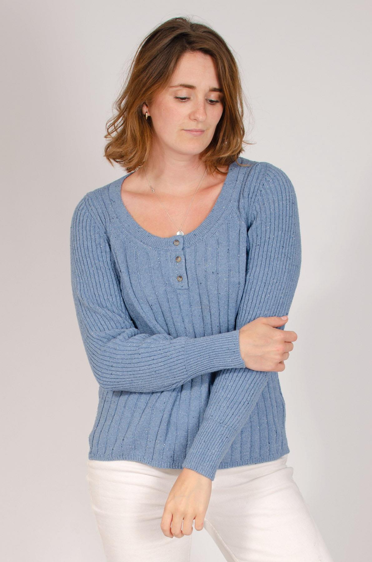 MS Per Una Mujer Cuello Redondo Estilo Henley Jersey Top Marl Acanalado Tejido - Imagen 9 de 12