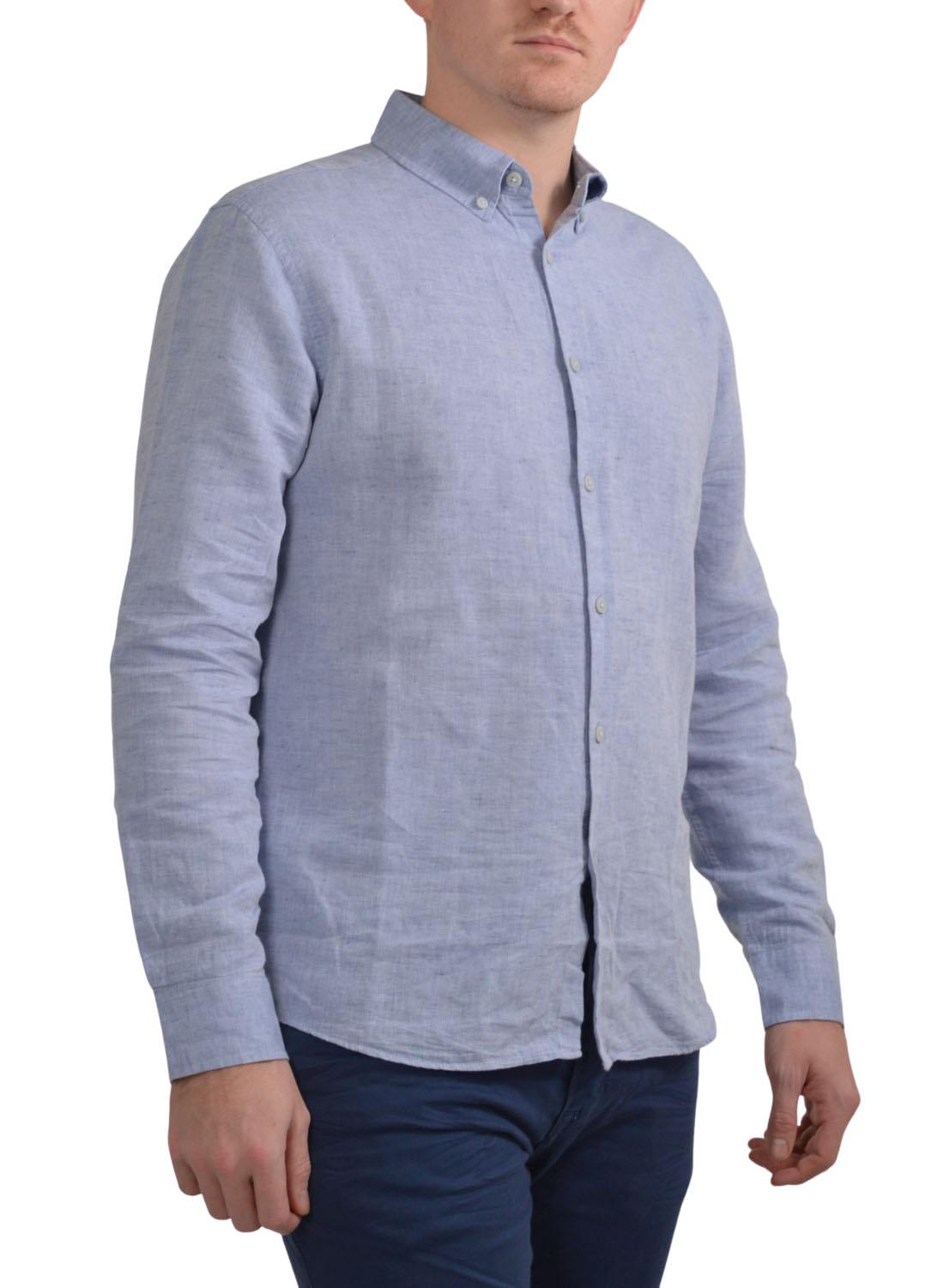 M&S MARKS AND Spencer Mens Classic Linen Shirt Button Down Collar Long