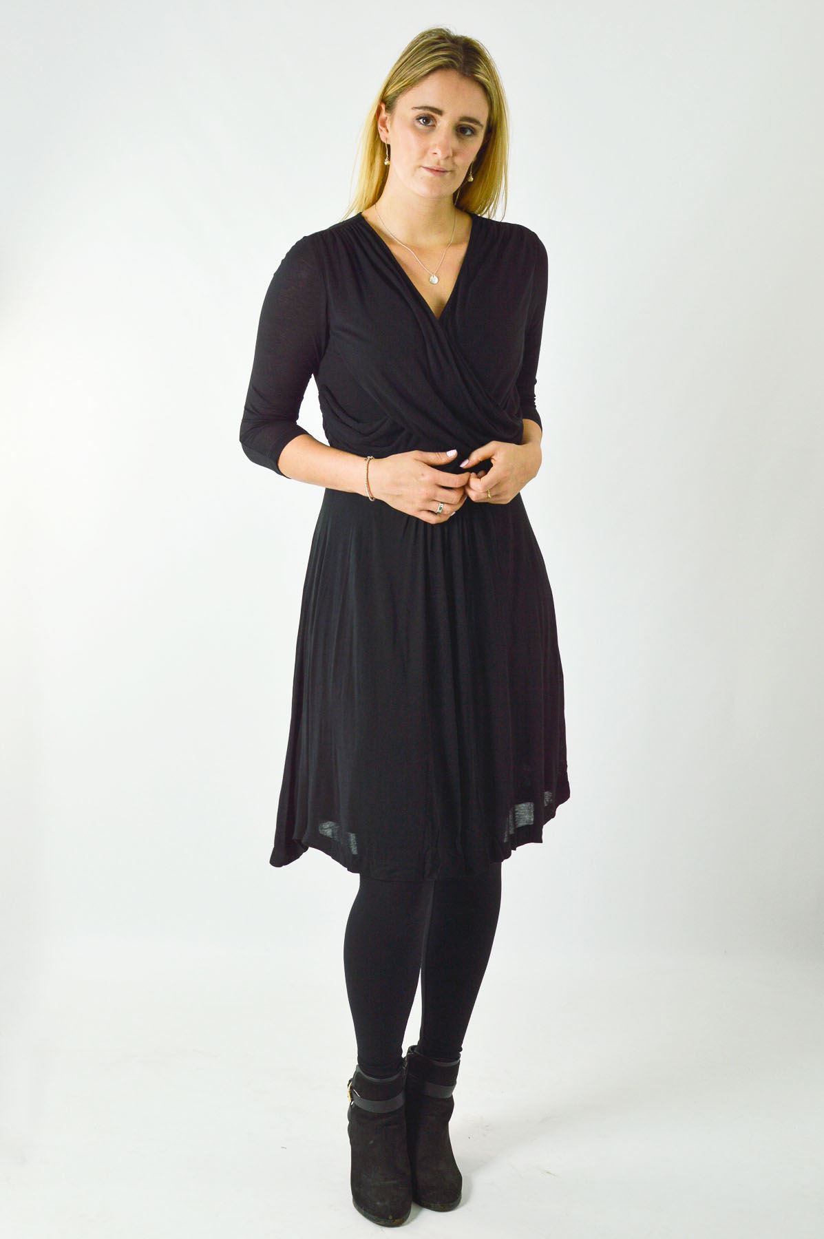 GREAT PLAINS Ruched Jersey Jersey Wrap Dress 3/4 Sleeve Knee Length - Picture 12 of 15
