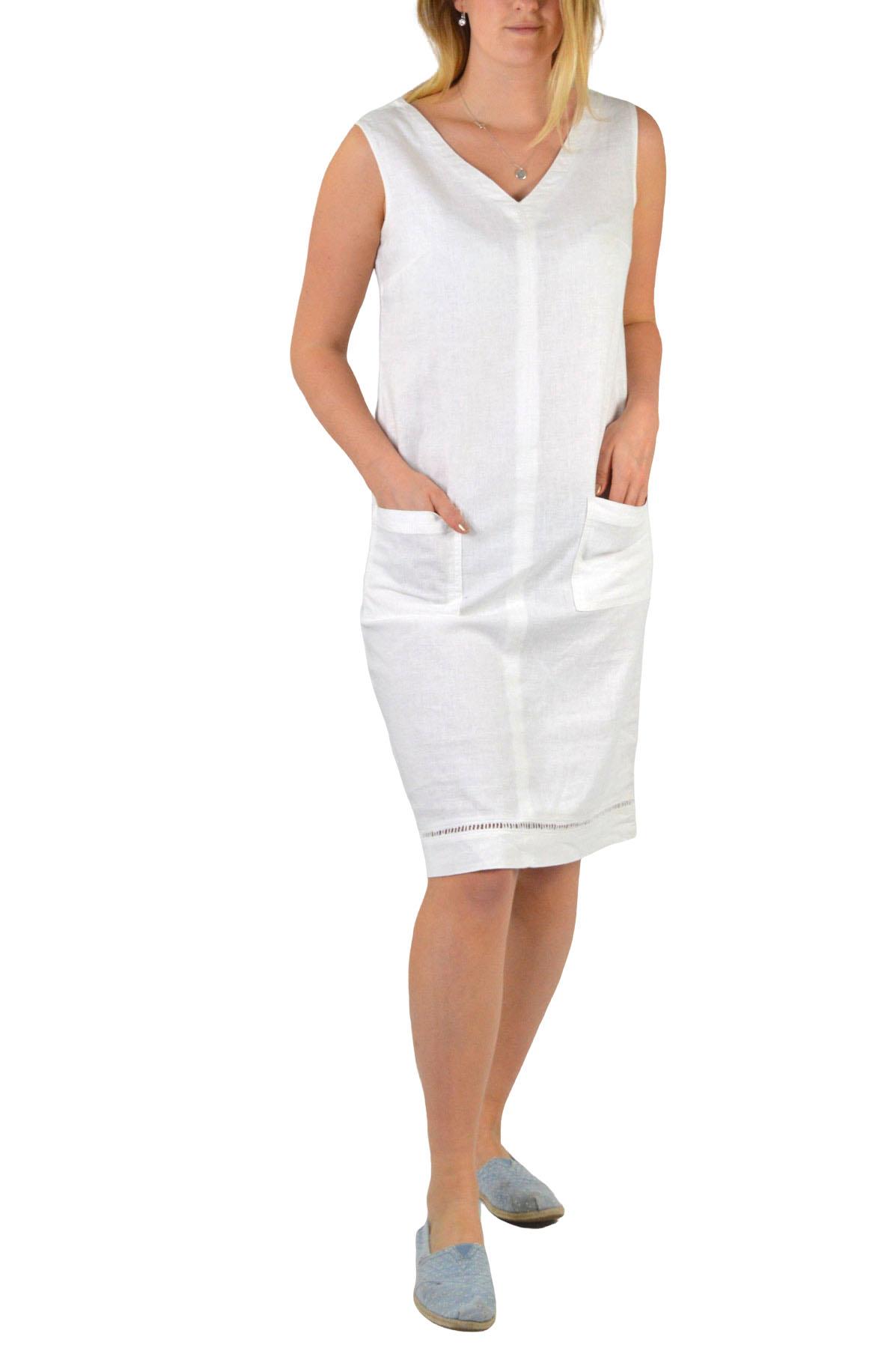 Linen Sleeveless V Neck Tunic Summer Dress Lilac Black Navy White Orange | eBay