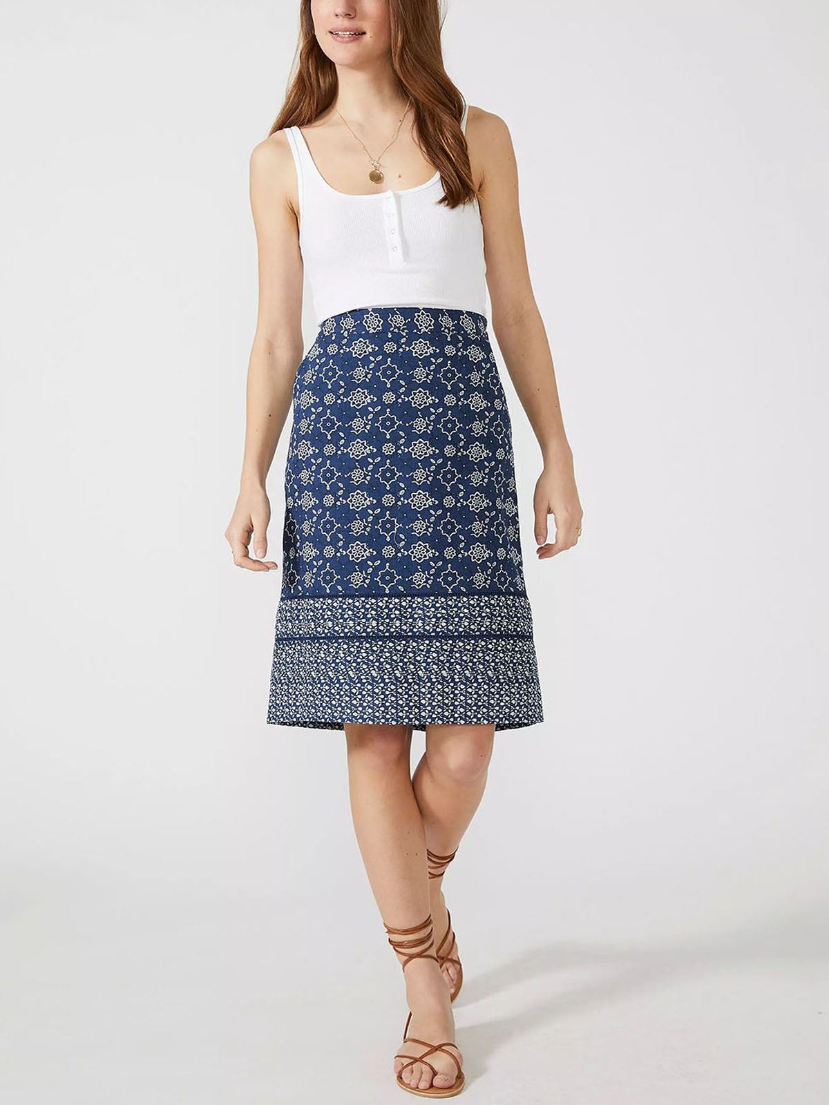Mantaray Lined Cotton Print Summer Skirt - Picture 10 of 12
