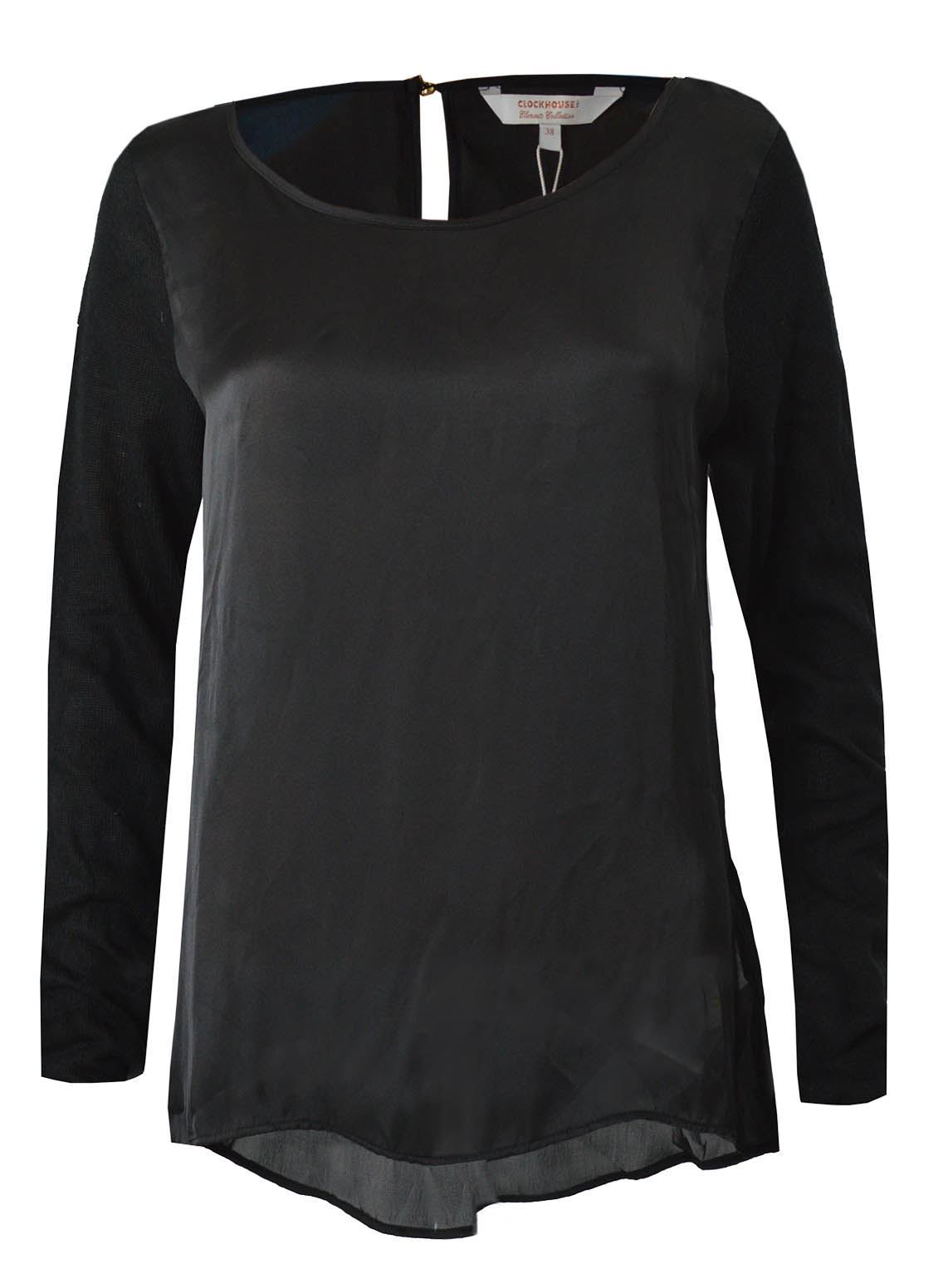 Satin Blouse Fine Knit Stretch Fit Sleeve Black or Peach Pink from C&A - Picture 4 of 15