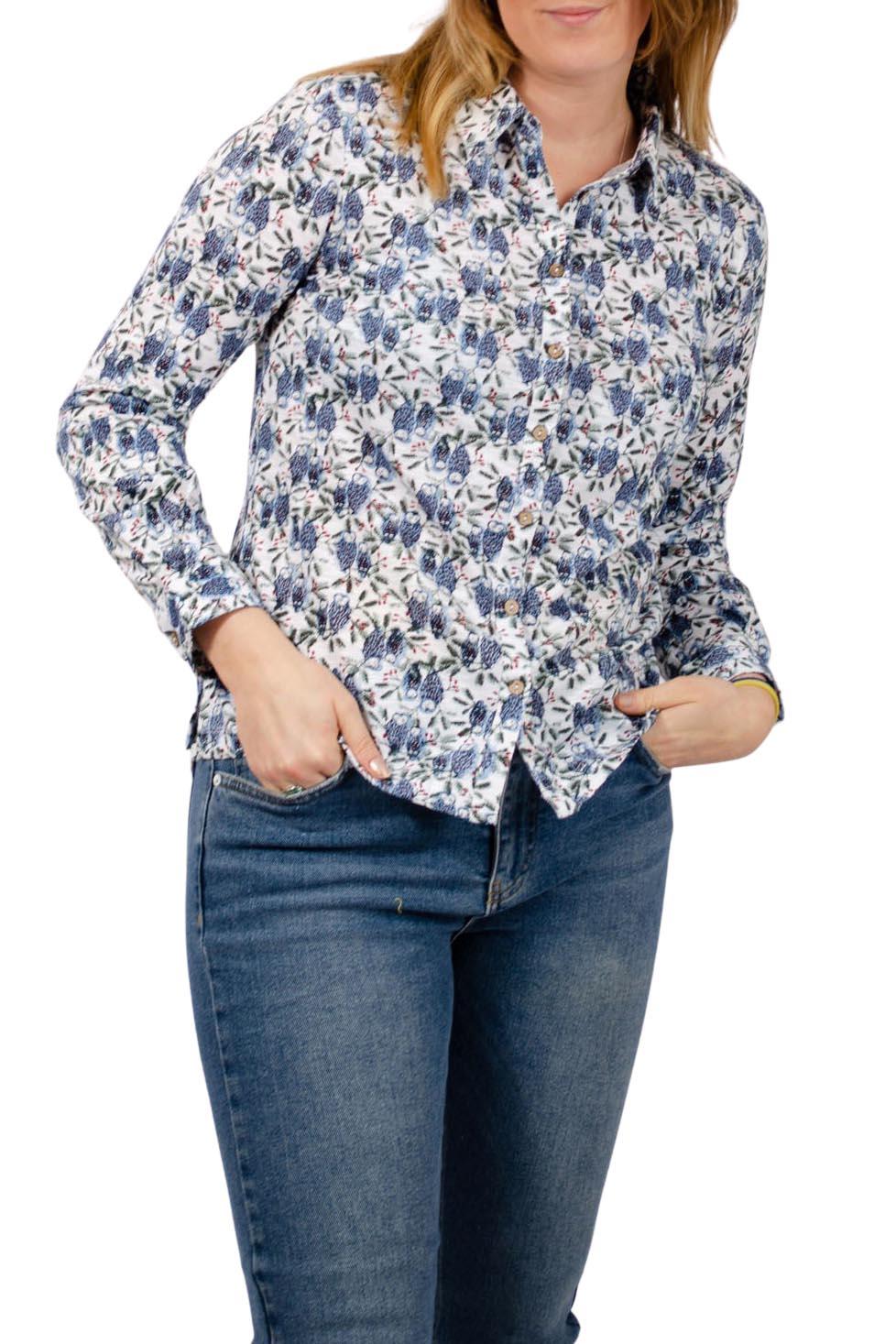 Mistral Womens Jersey Shirt Owl or Floral Print Button Front Long