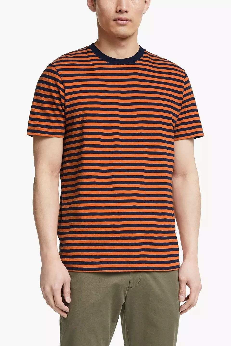 John Lewis Mens Stripe T Shirt Supima Cotton Rust/Navy or Mint/Navy Was