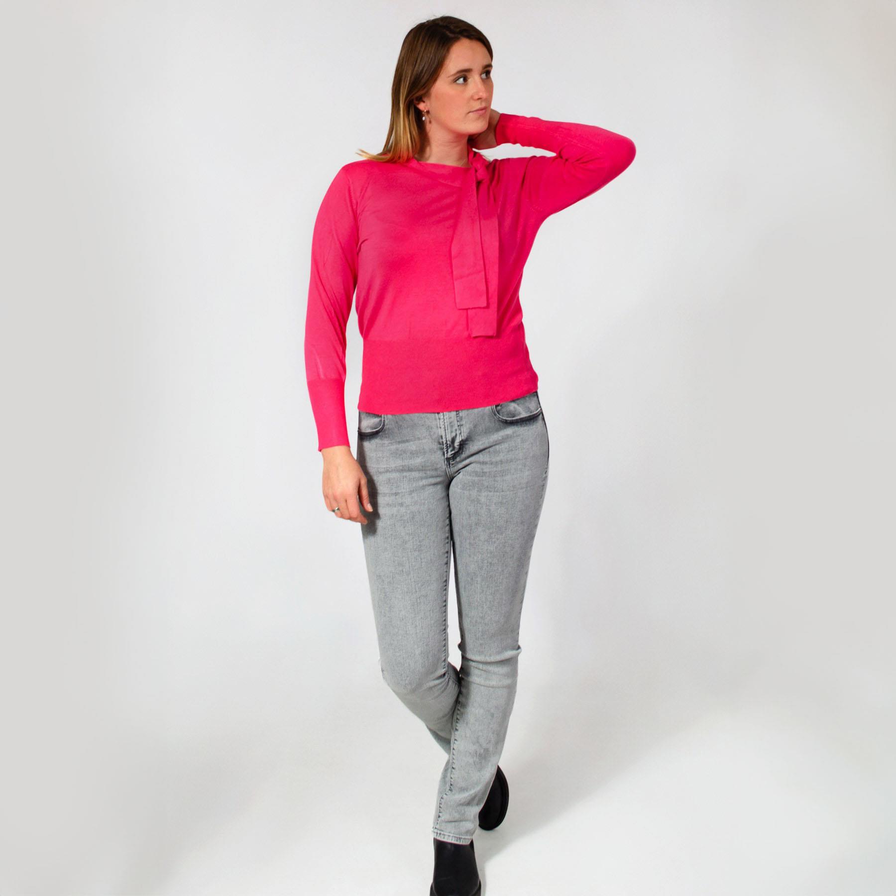 Sash Tie Neck Jumper Long Puff Sleeves Soft Cashmilon Fine Knit eBay