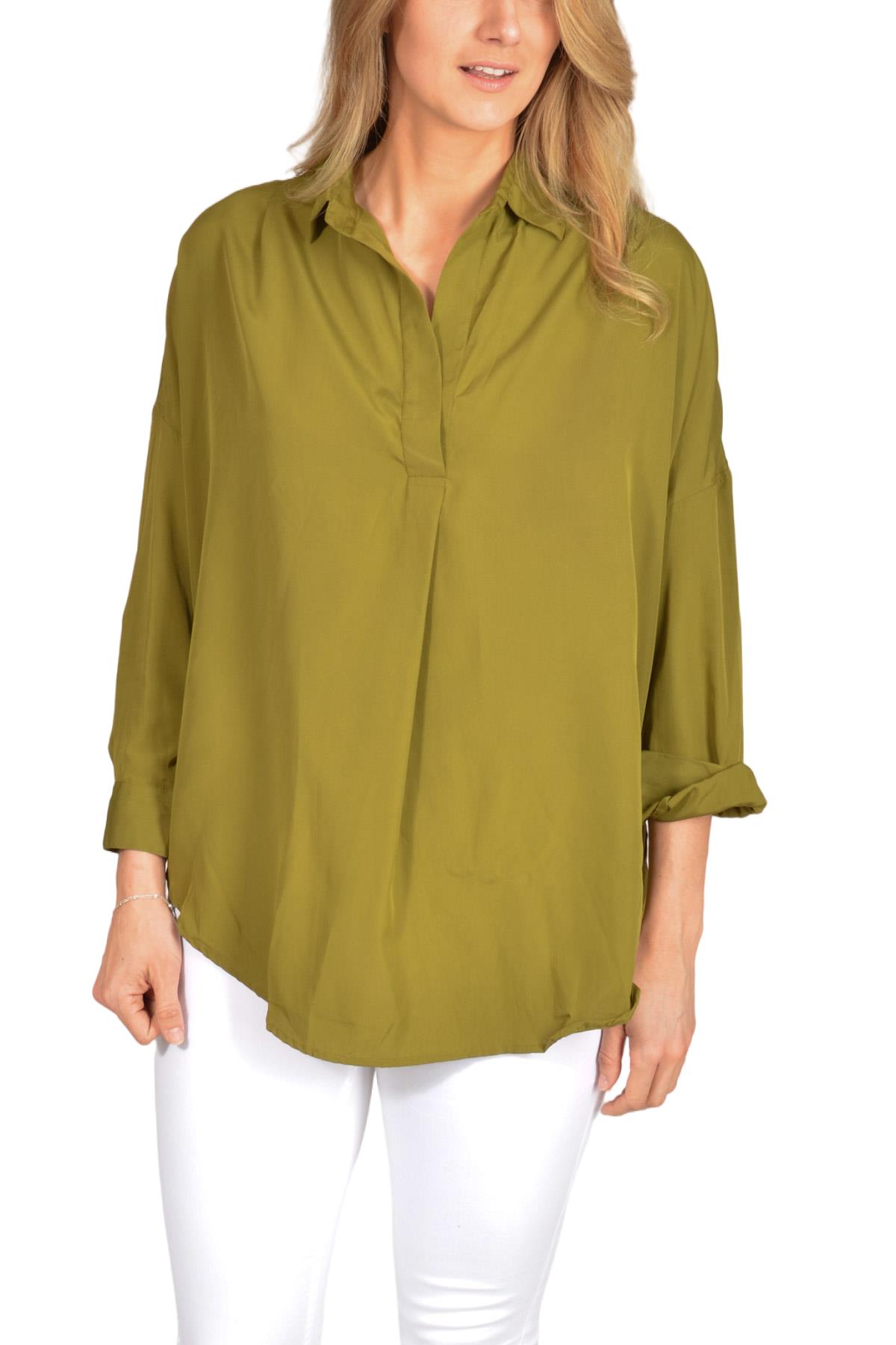 French Connection Womens Silky Oversized Shirt Popover Raglan Sleeve Open Collar - Picture 3 of 20