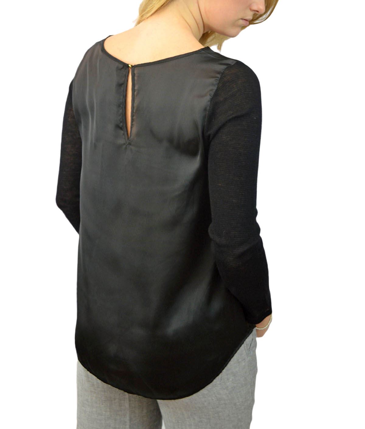 Satin Blouse Fine Knit Stretch Fit Sleeve Black or Peach Pink from C&A - Picture 7 of 15