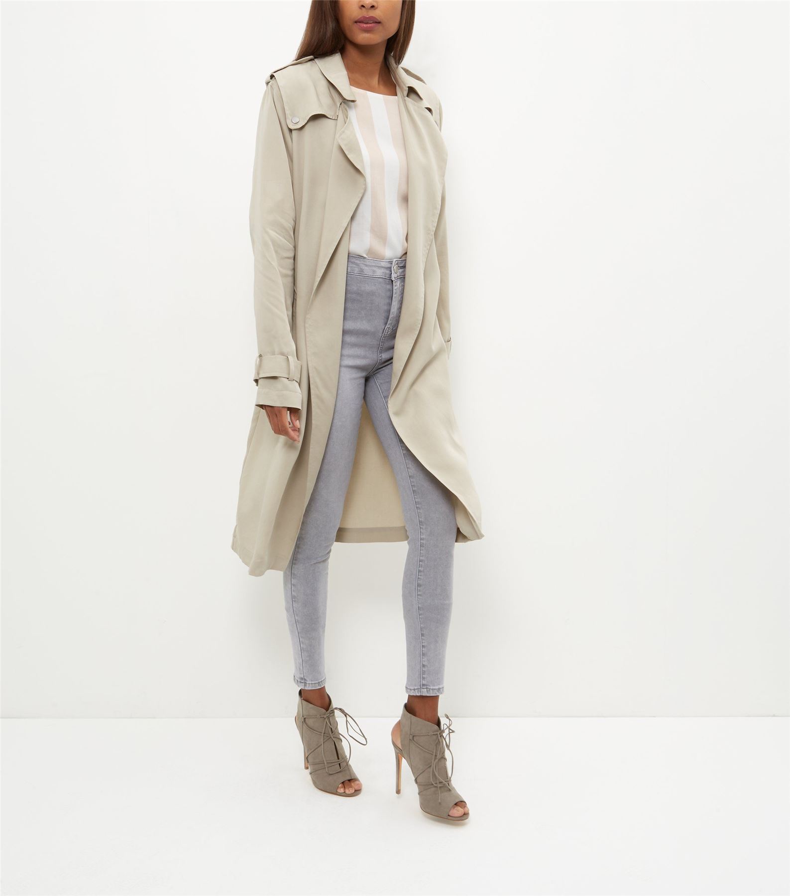 Women`s Ex NEW LOOK Lightweight Mac Stone Beige Trench Coat Sizes 8 to 14