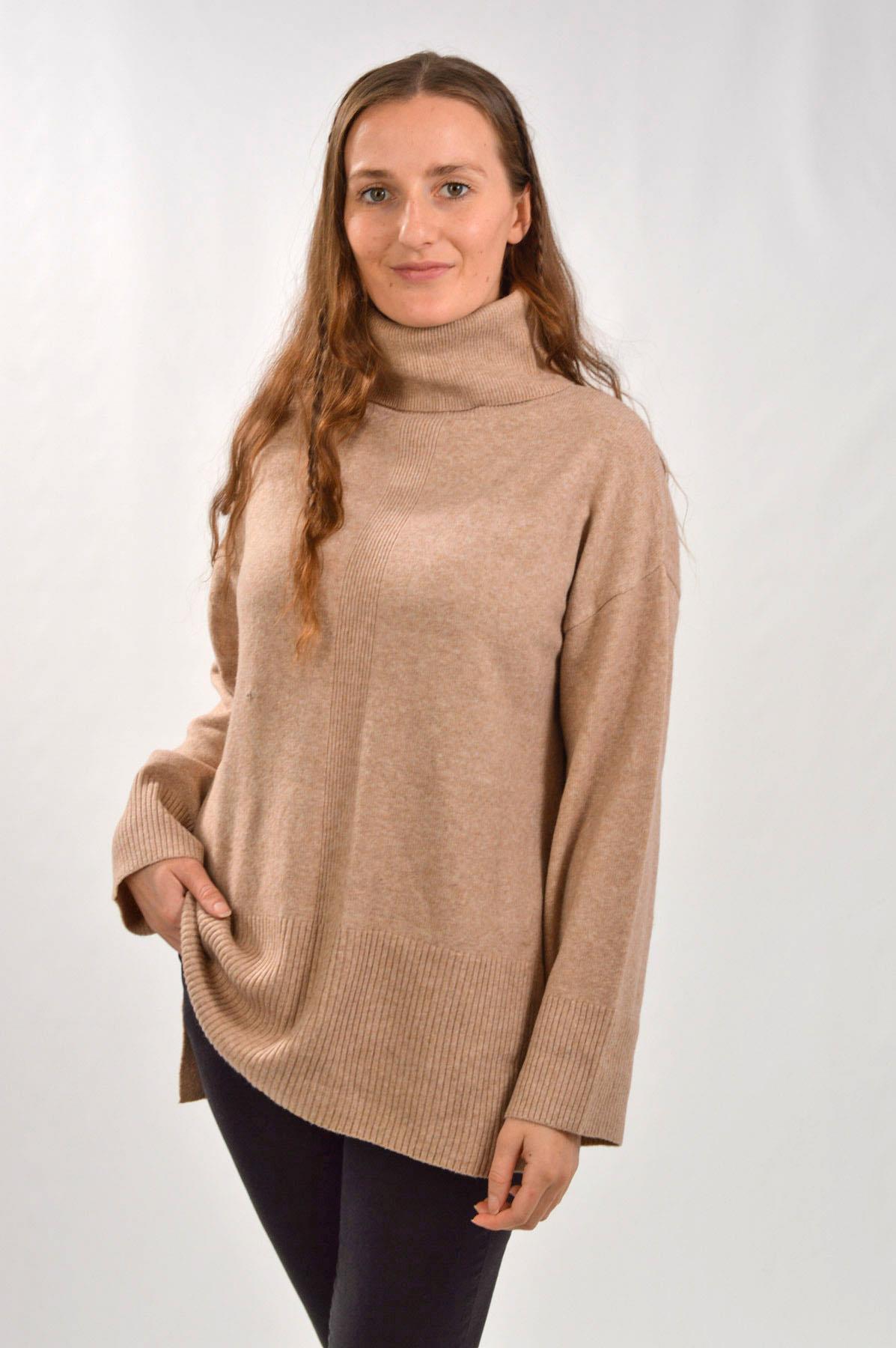 Womens Polo Neck Jumper Ribbed Centre Side Splits Relaxed Super Soft Fine Knit - Picture 2 of 11