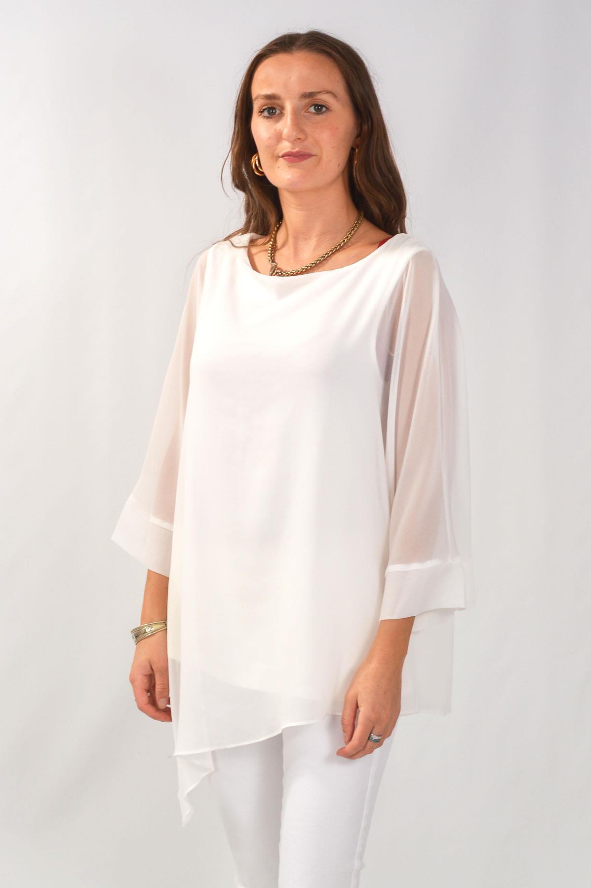 Asymmetric Hem Boat Neck Overlay Top 