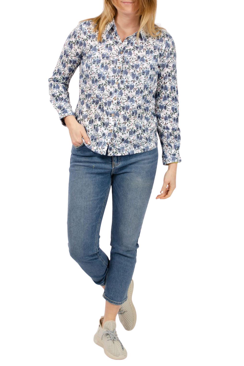 Mistral Womens Jersey Shirt Owl or Floral Print Button Front Long